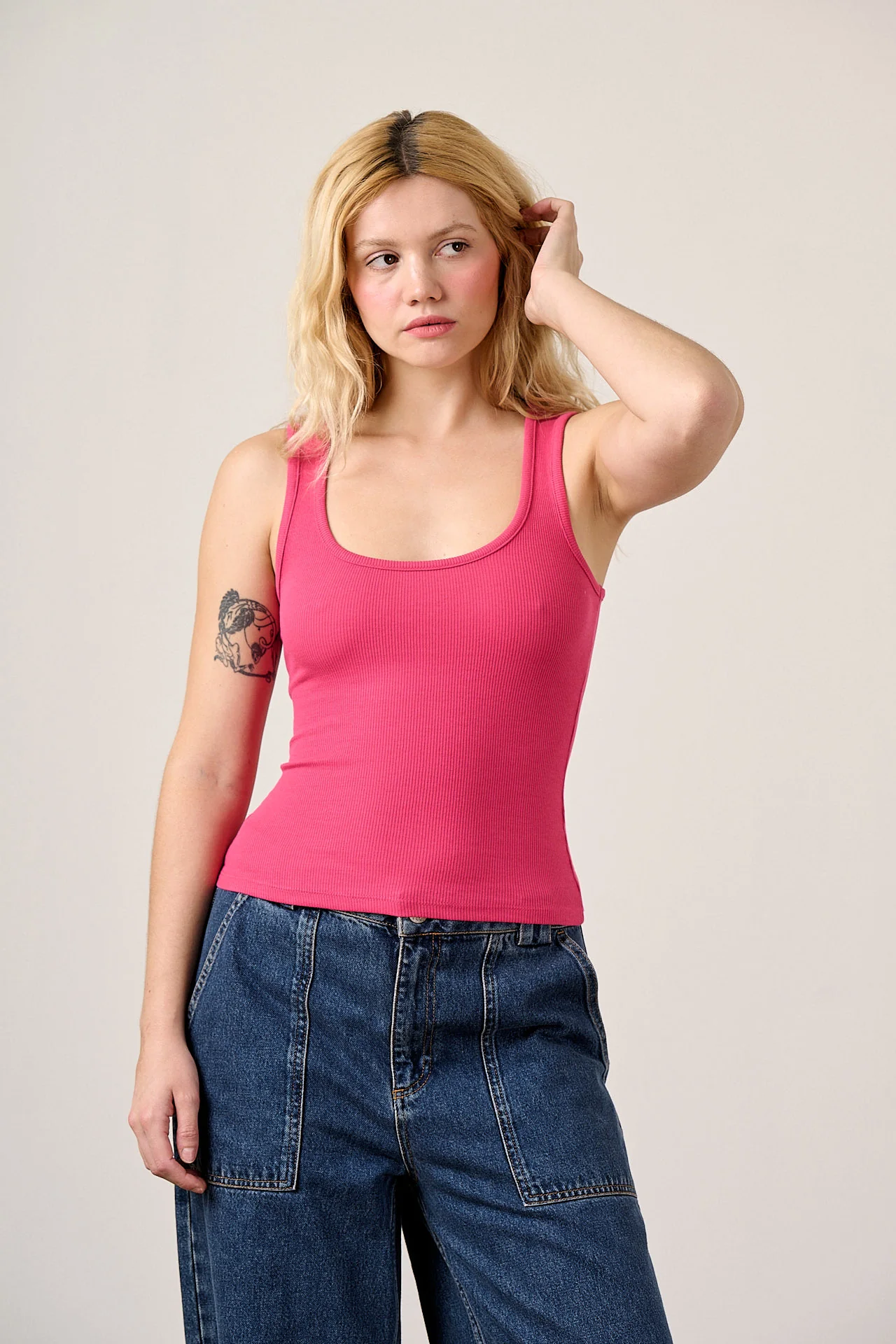 Romy - Cotton Scoop Vest in Fuchsia Pink - Image 6