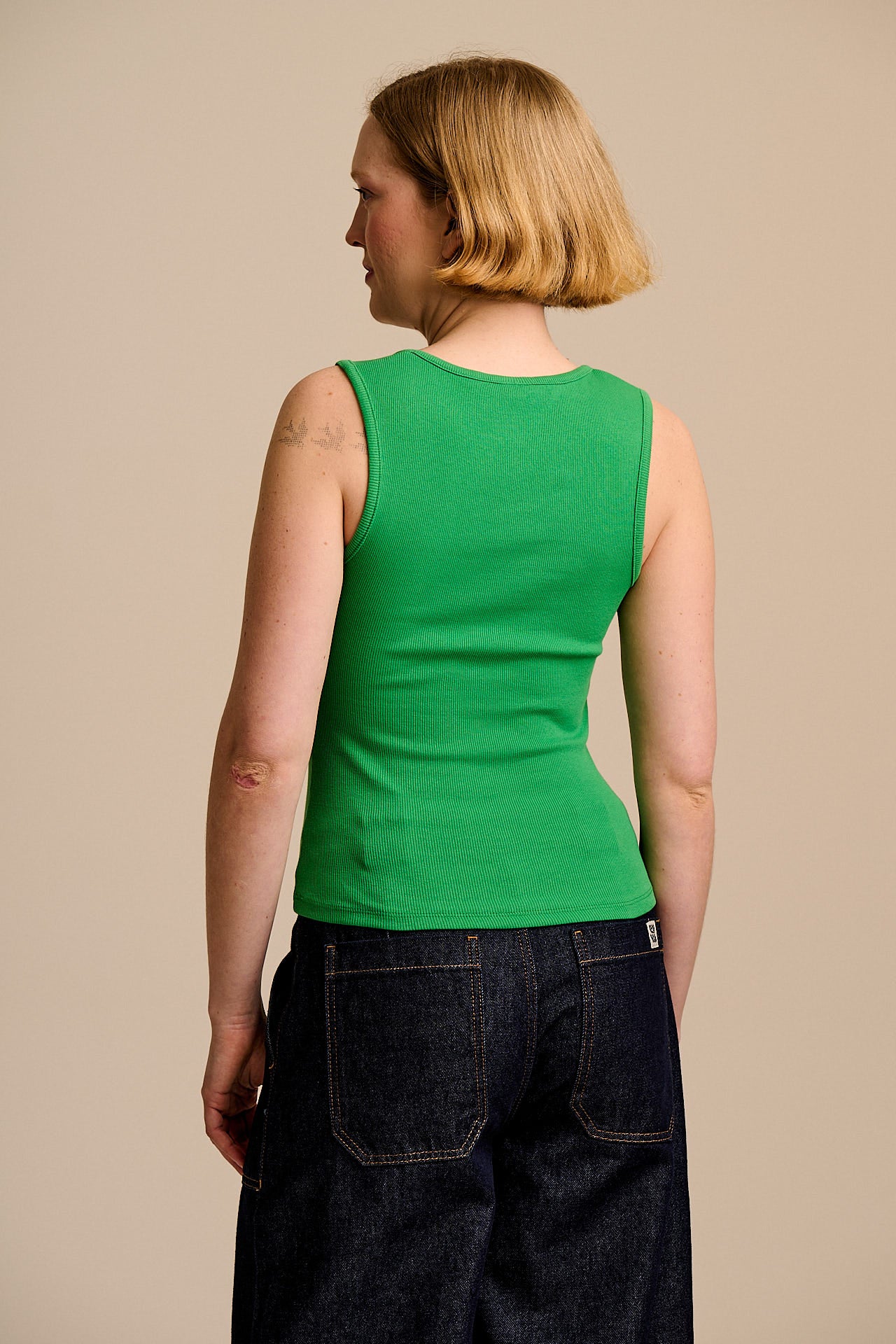 Romy - Cotton Scoop Vest in Kelly Green - Image 3