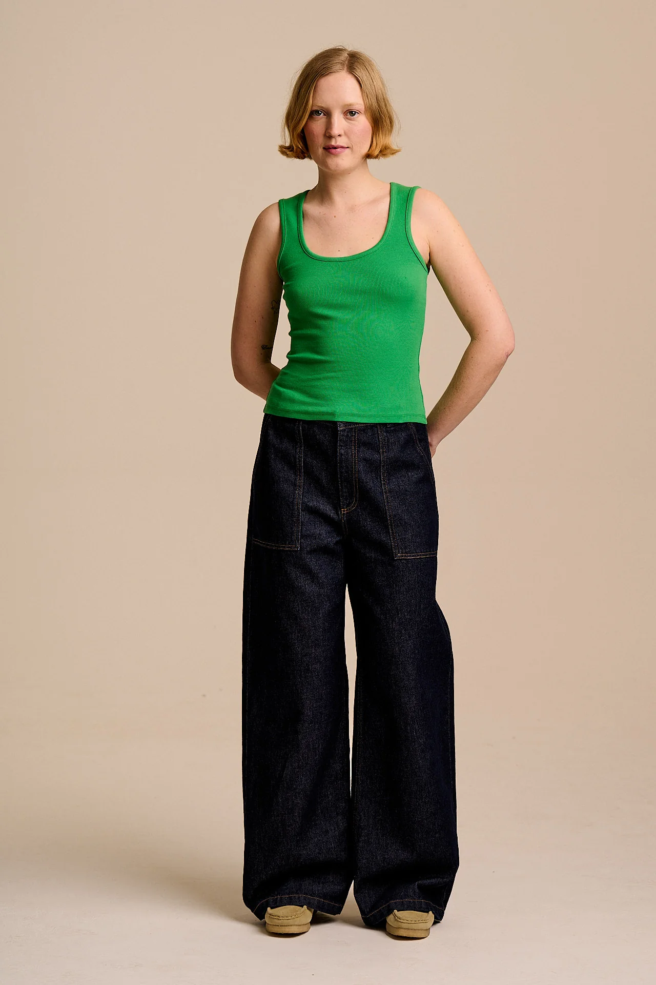 Romy - Cotton Scoop Vest in Kelly Green - Image 4