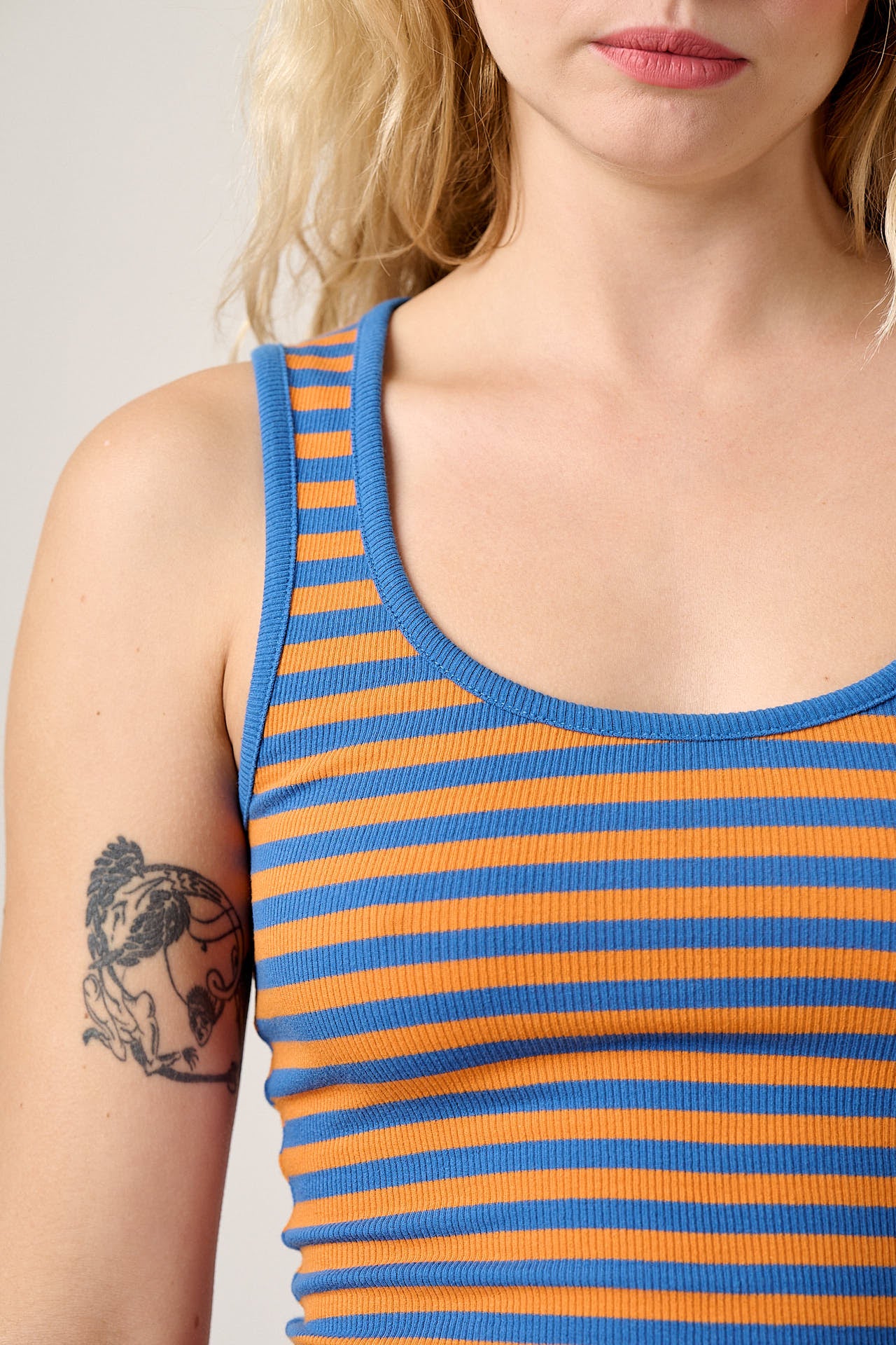 Romy - Cotton Scoop Vest in Orange Stripe - Image 2