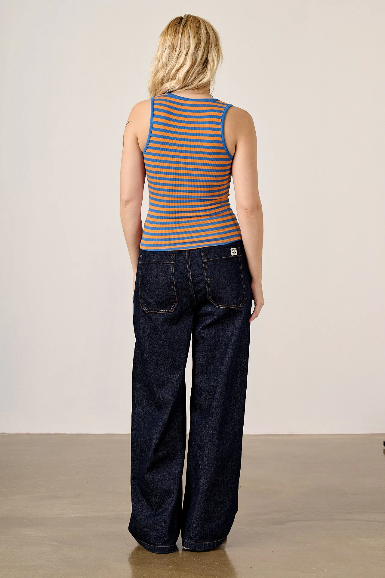 Romy - Cotton Scoop Vest in Orange Stripe - Image 3