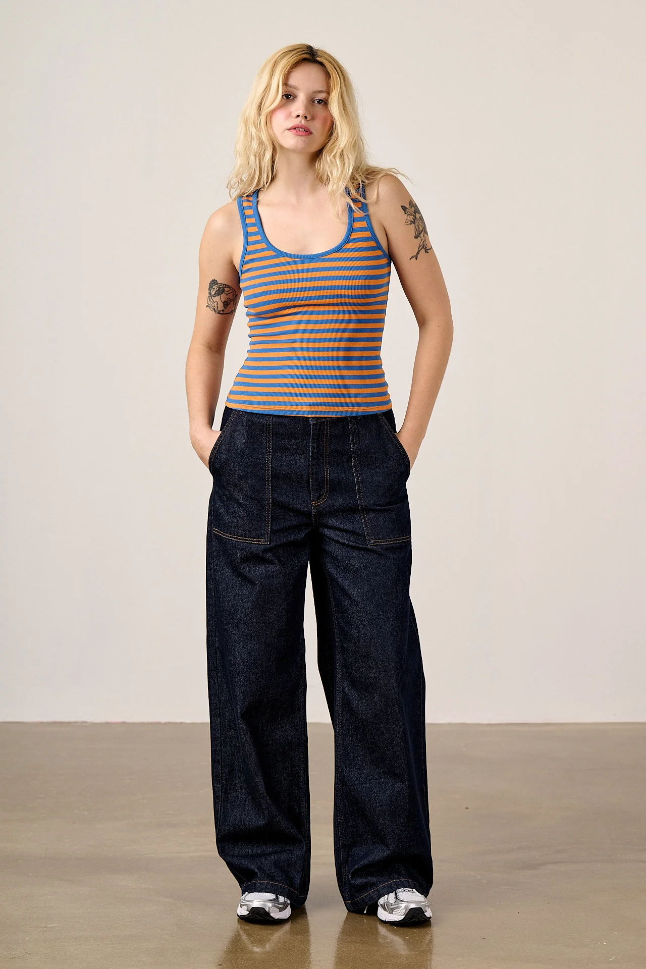 Romy - Cotton Scoop Vest in Orange Stripe - Image 4