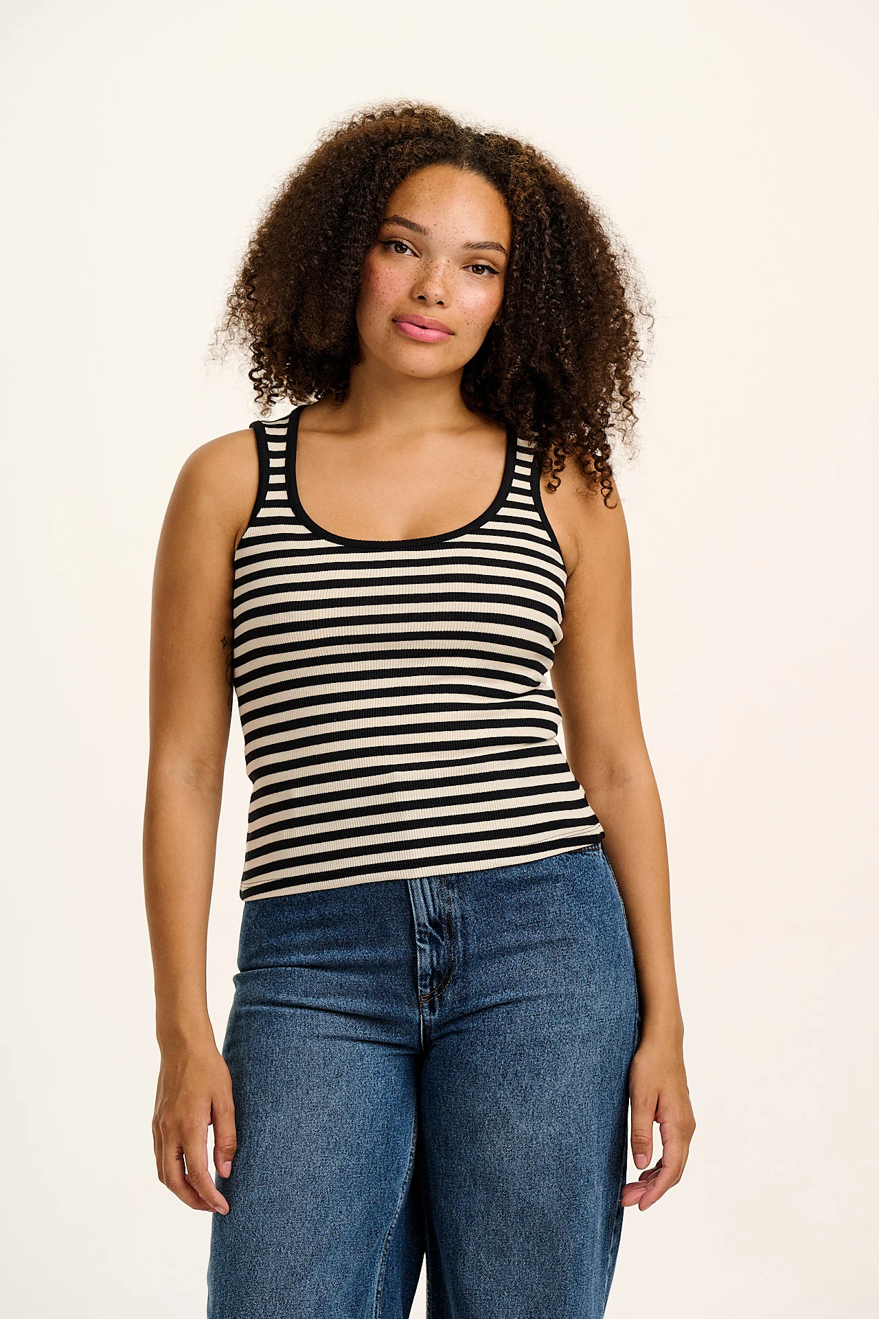 Romy - Ribbed Vest in Black & White Stripe - Image 4