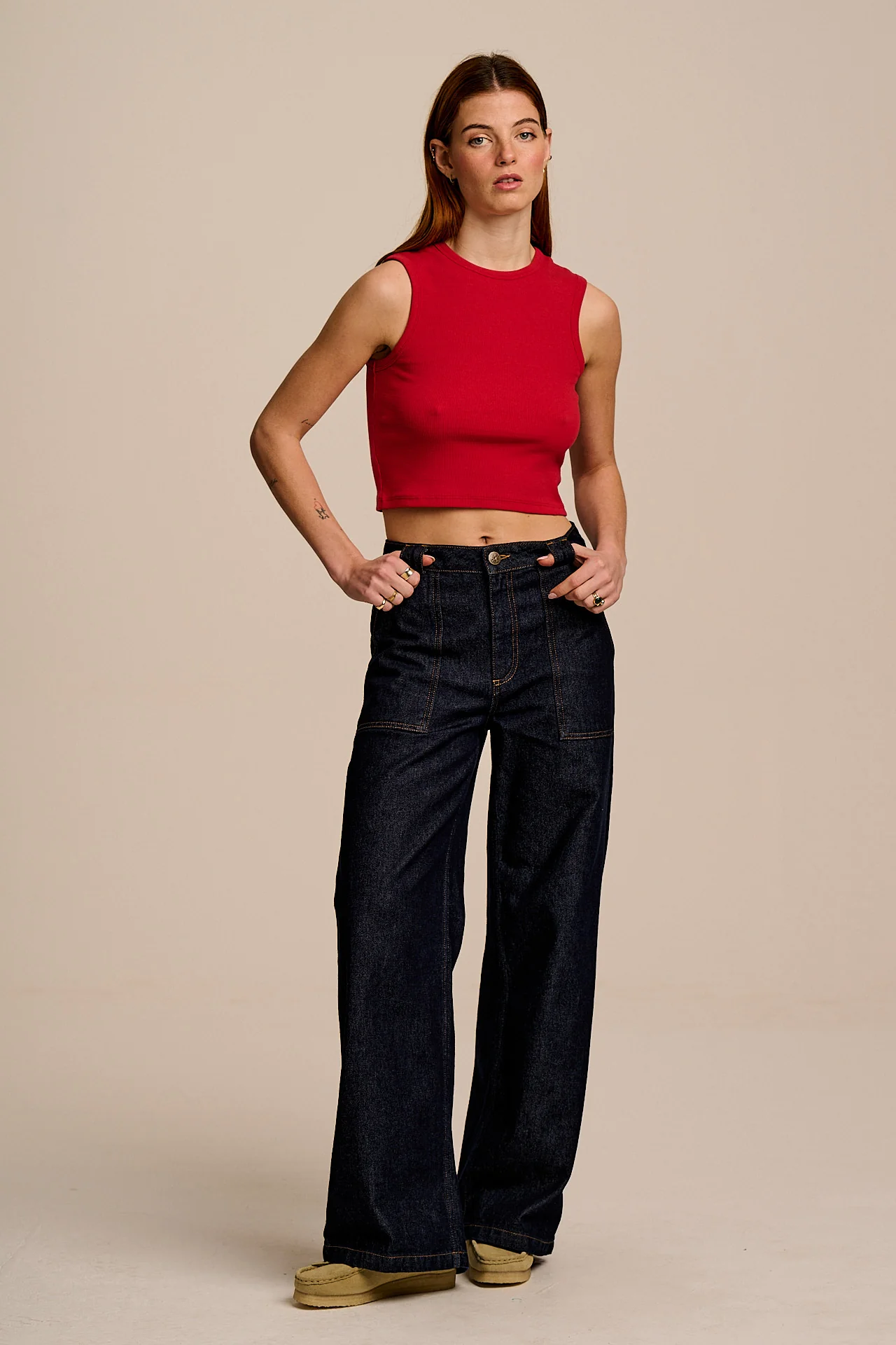 Rue - Cotton Rib Tank Top in Red - Image 3