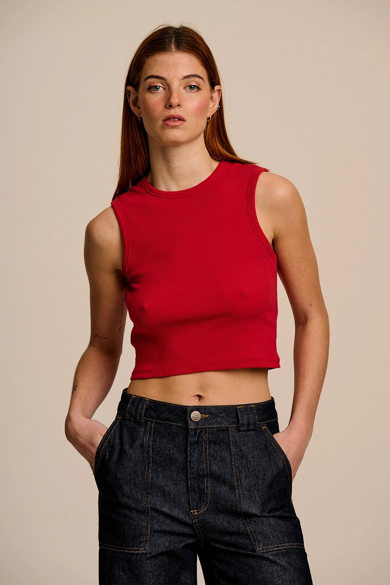 Rue - Cotton Rib Tank Top in Red - Image 4