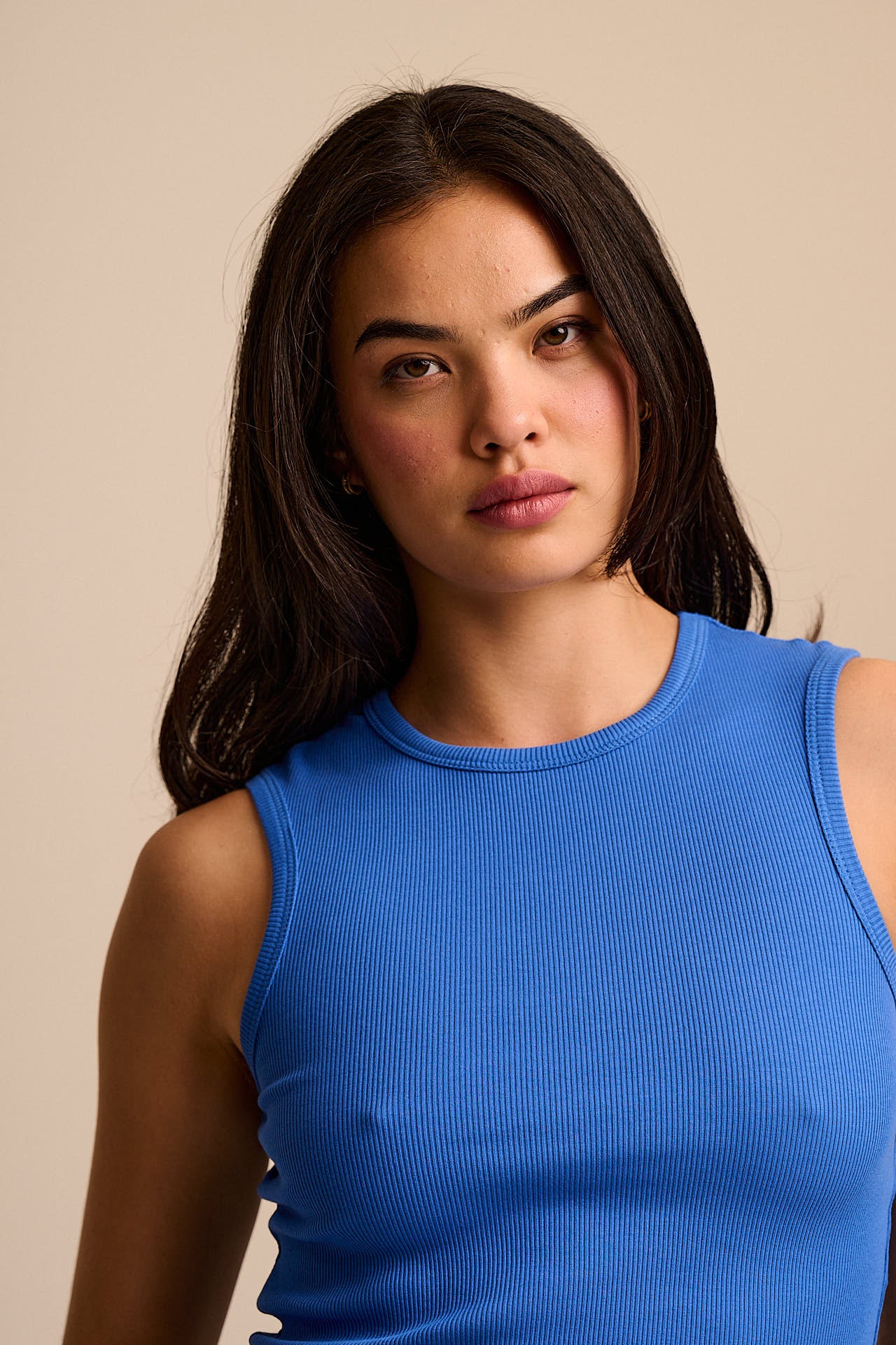 Rue - Cotton Rib Tank Top in Sapphire Blue - Image 2