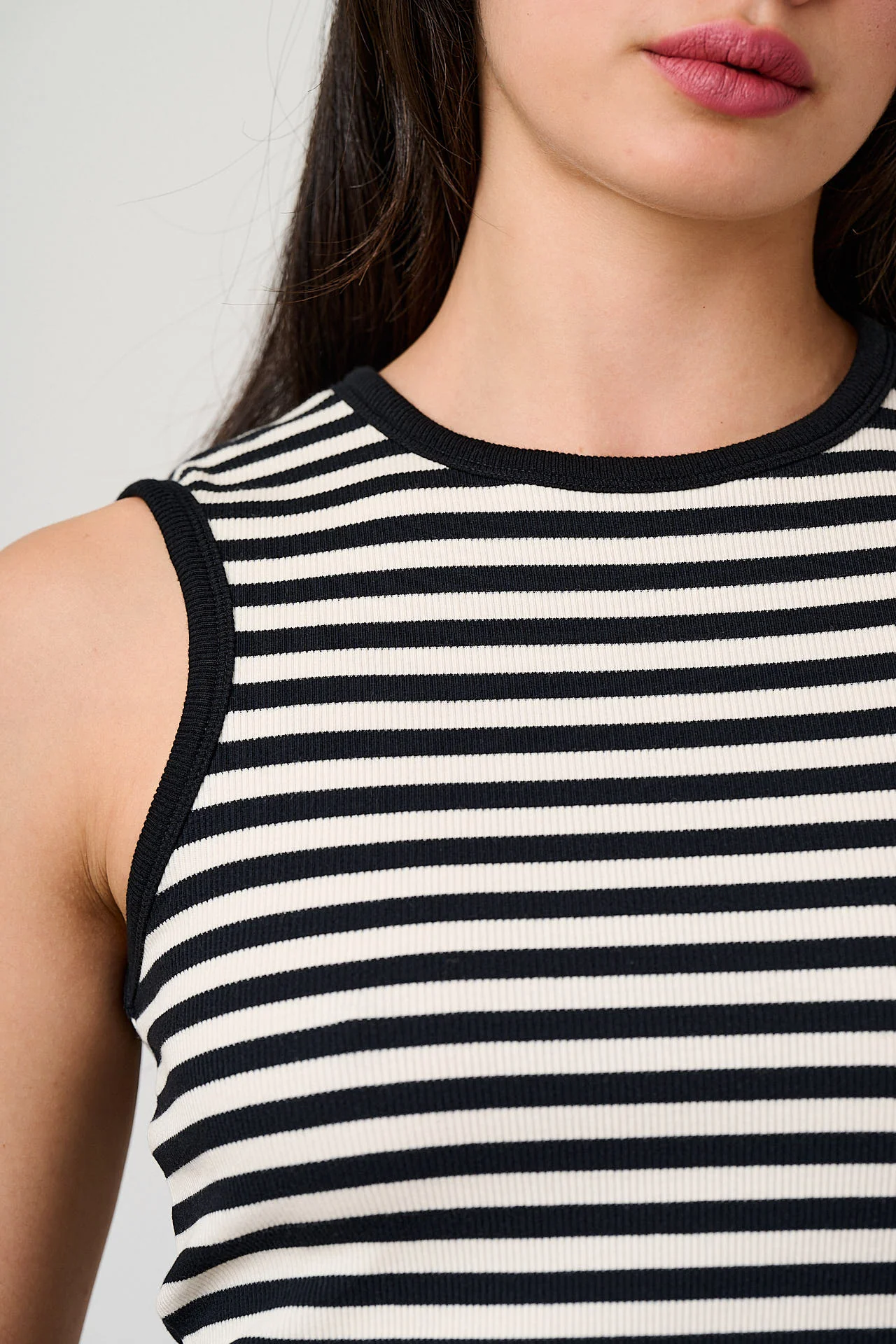 Rue - Cotton Rib Tank Top in Black & White Stripe - Image 2