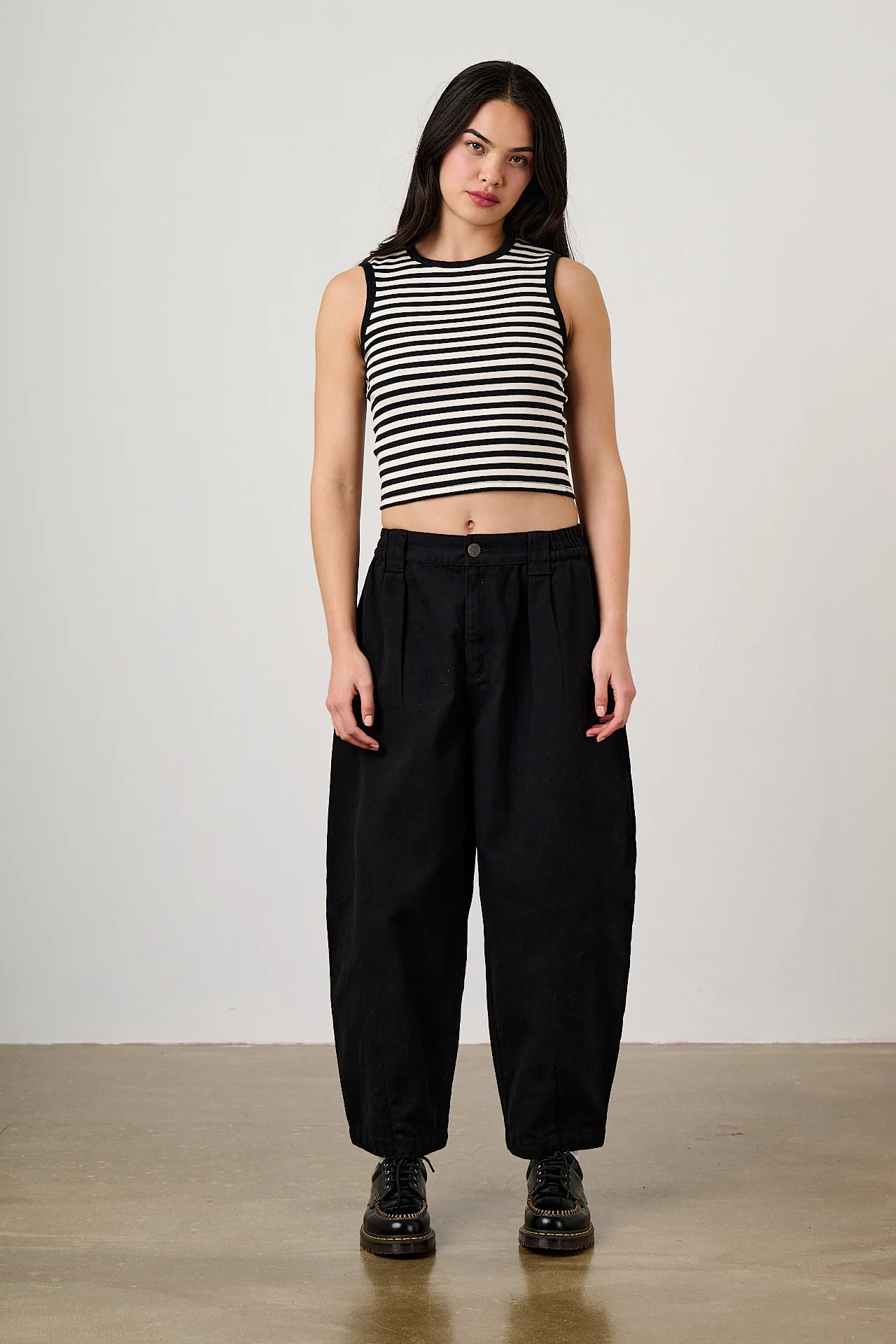 Rue - Cotton Rib Tank Top in Black & White Stripe - Image 3