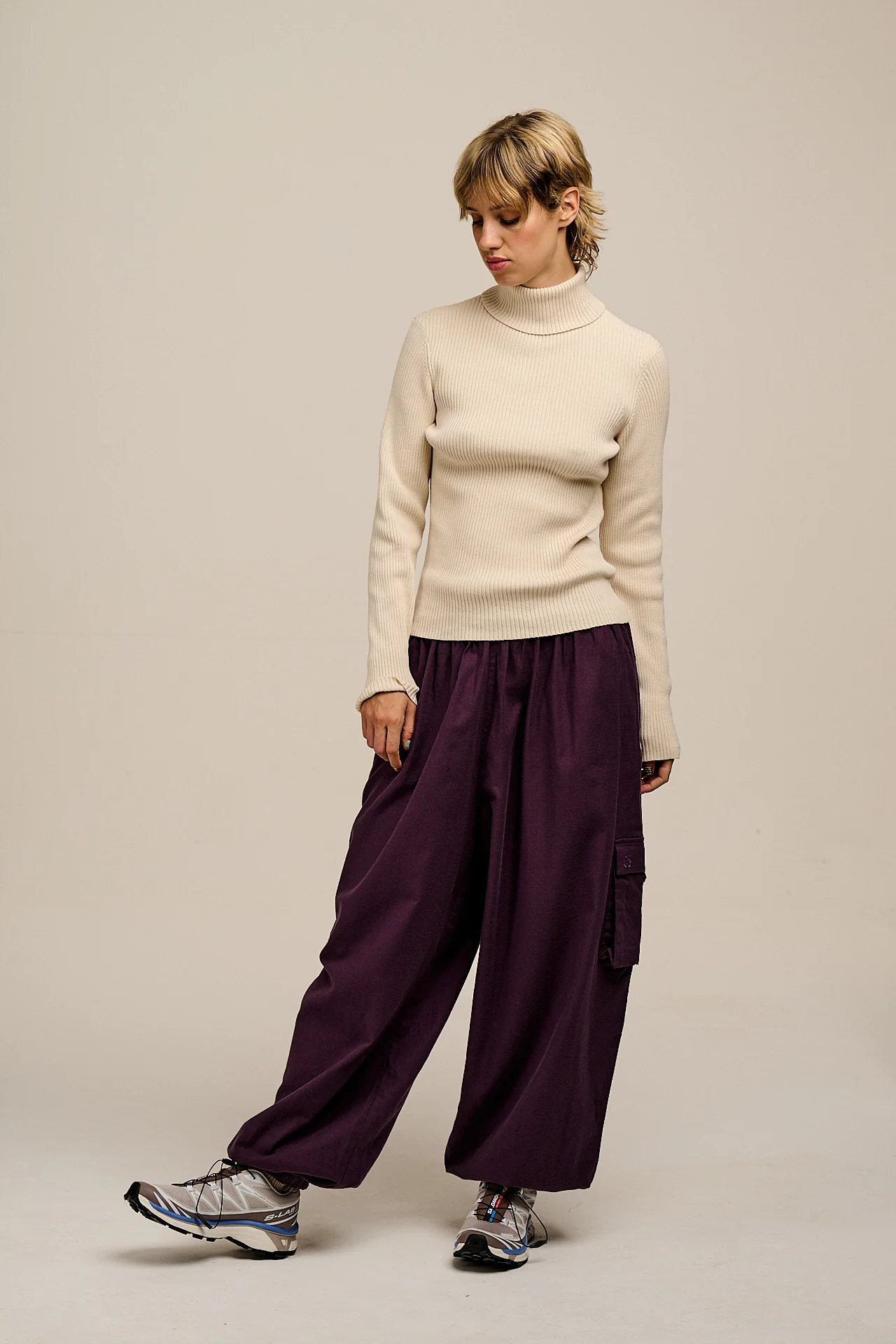 Rumi - Brushed Cotton Balloon Trousers in Plum Perfect - Image 5