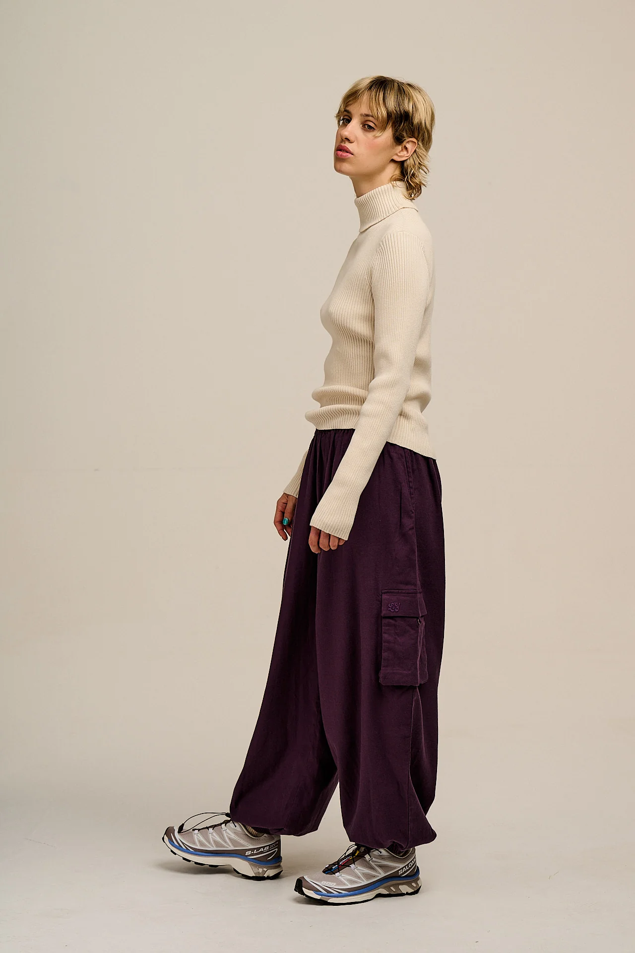 Rumi - Brushed Cotton Balloon Trousers in Plum Perfect - Image 6