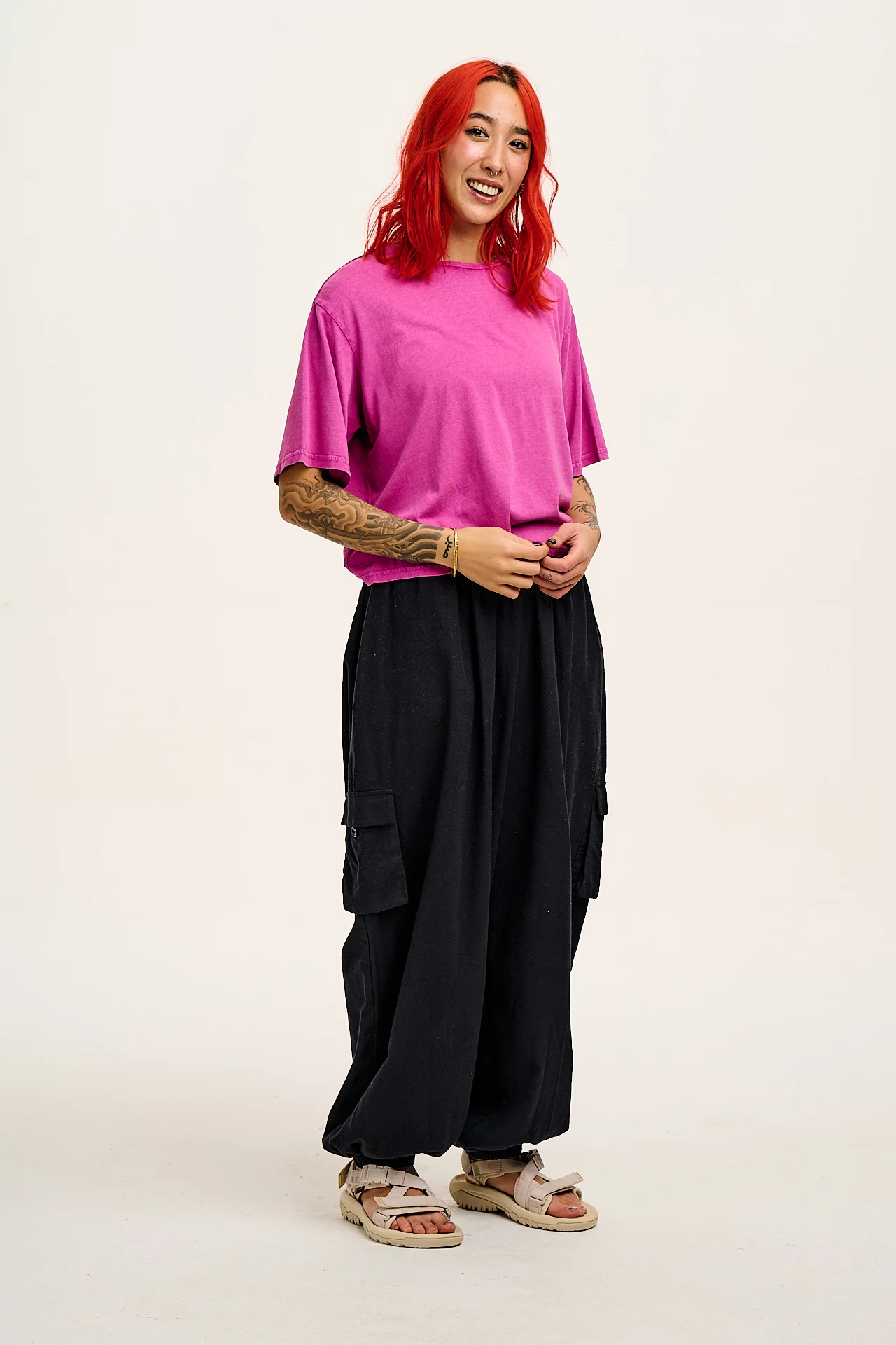 Rumi - Wide Leg Cotton & Linen Trousers in Black - Image 14