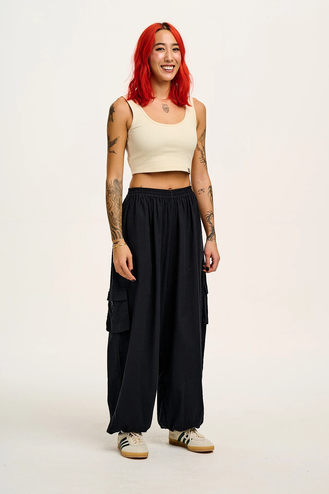 Rumi - Wide Leg Cotton & Linen Trousers in Black - Image 6