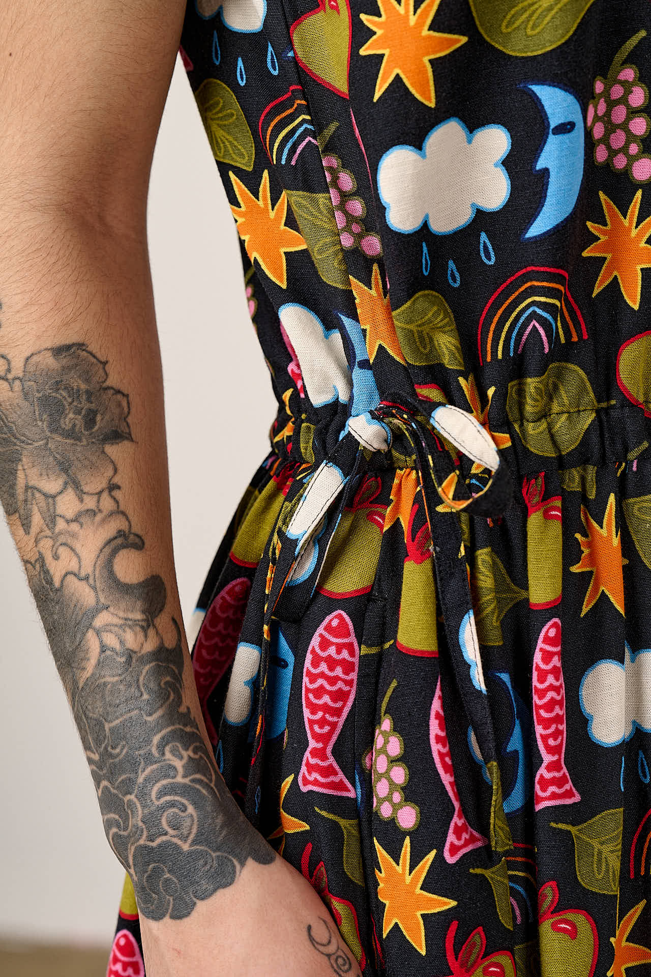 Sacha - Cotton & Viscose Midi Dress in Naive Shapes Print - Image 4