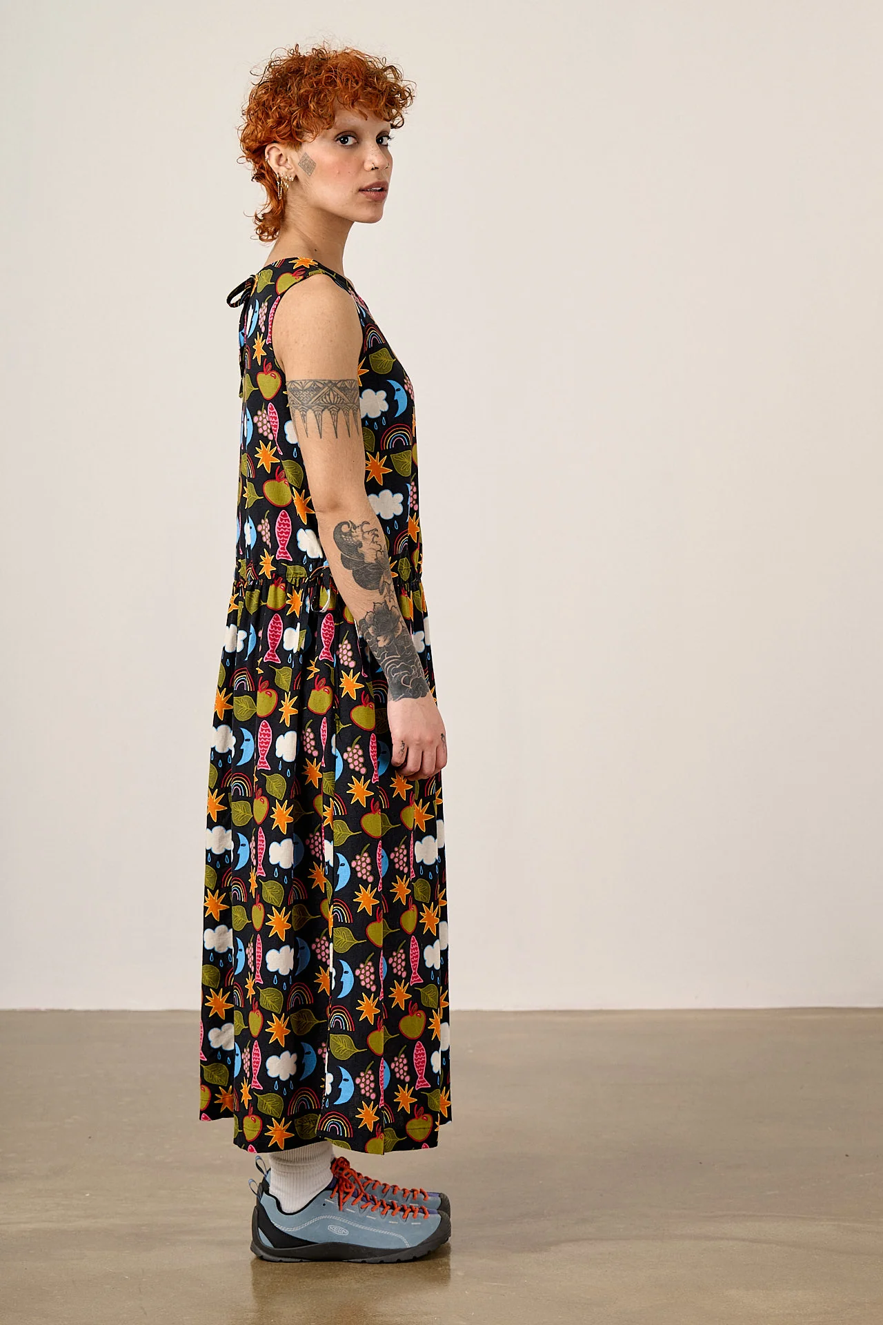 Sacha - Cotton & Viscose Midi Dress in Naive Shapes Print - Image 5