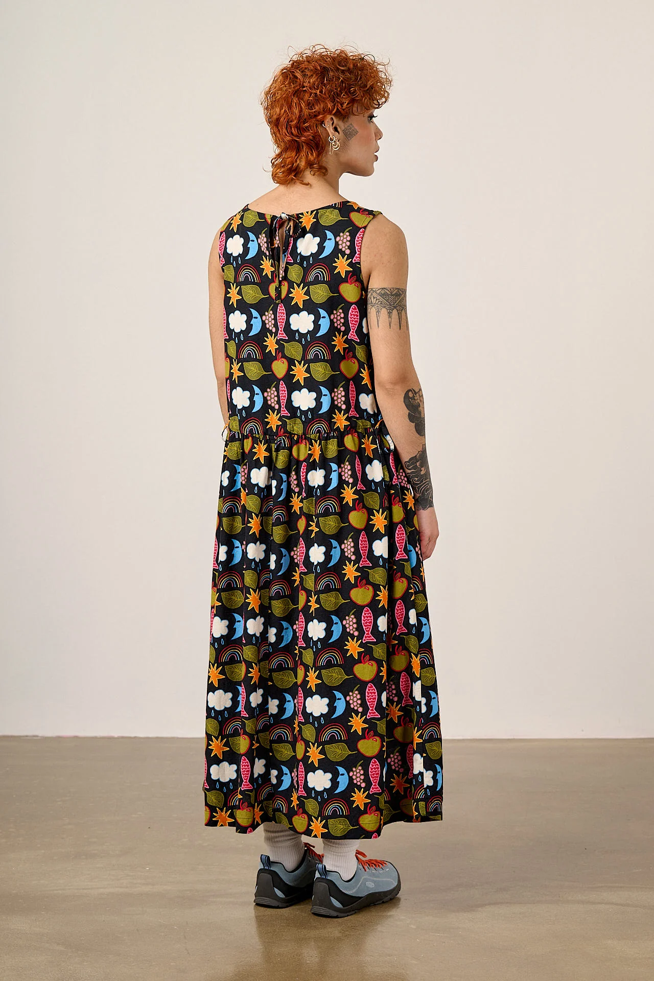 Sacha - Cotton & Viscose Midi Dress in Naive Shapes Print - Image 6
