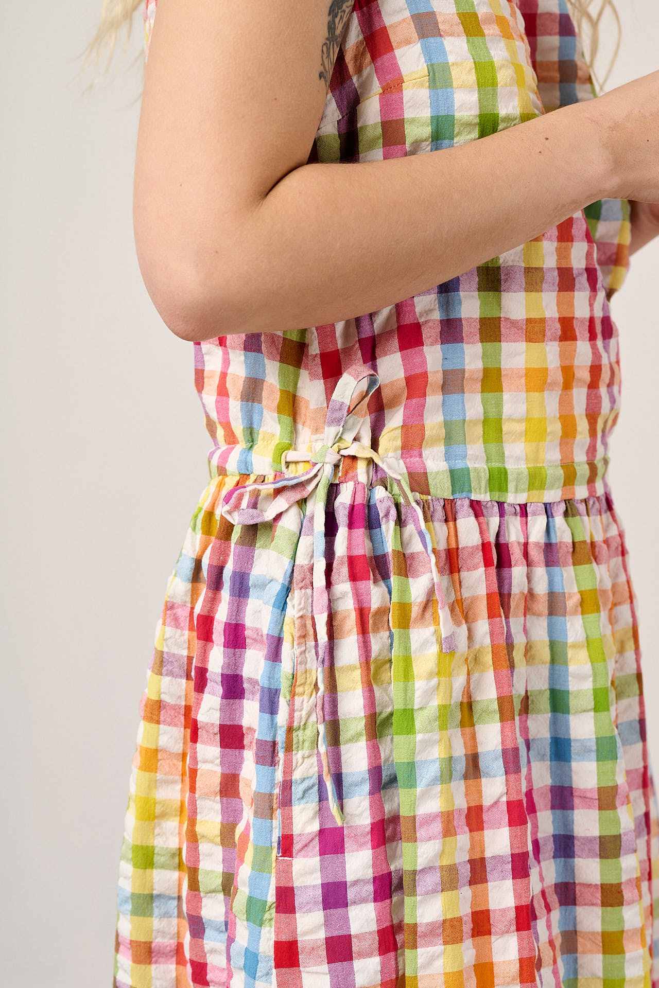 Sacha - Cotton Midi Dress in Rainbow Check - Image 3