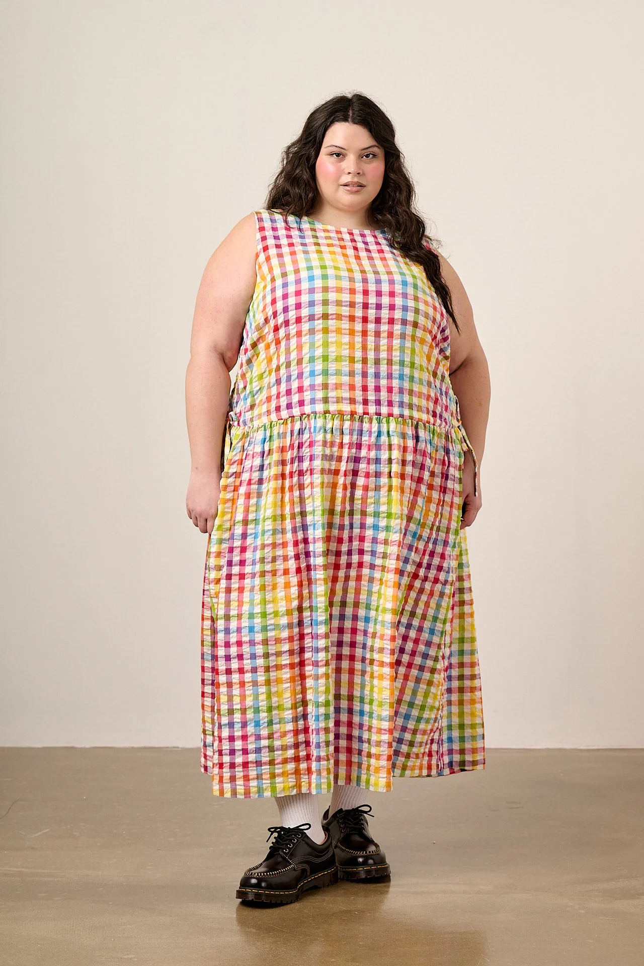 Sacha - Cotton Midi Dress in Rainbow Check - Image 4