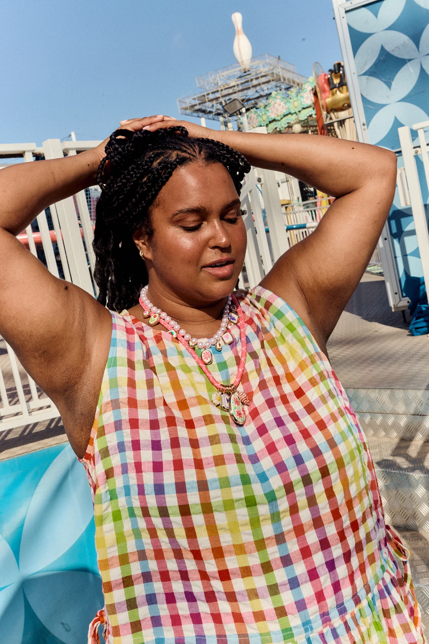 Sacha - Cotton Midi Dress in Rainbow Check - Image 5