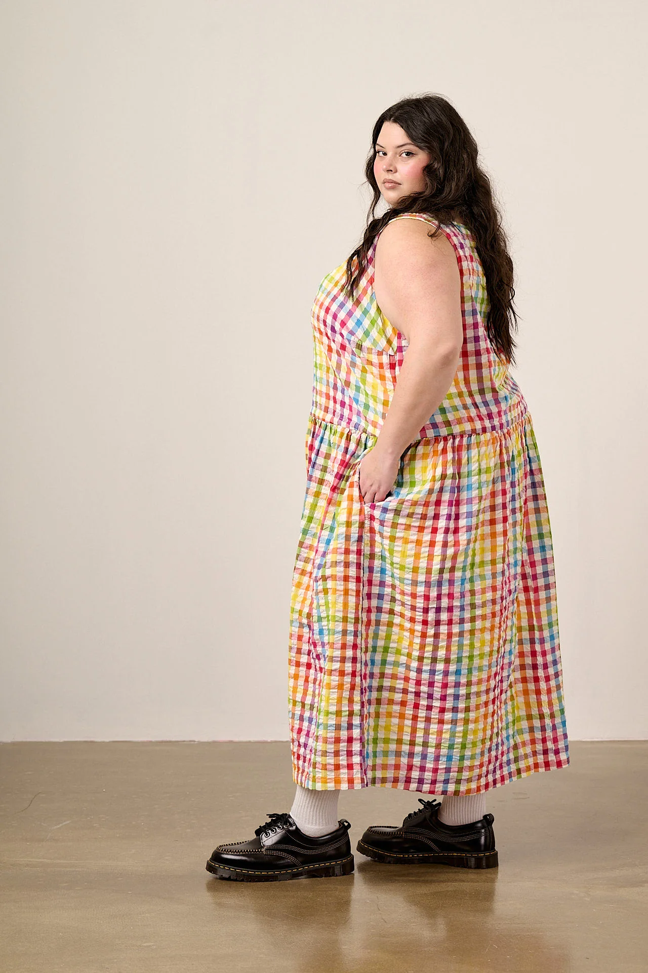 Sacha - Cotton Midi Dress in Rainbow Check - Image 7