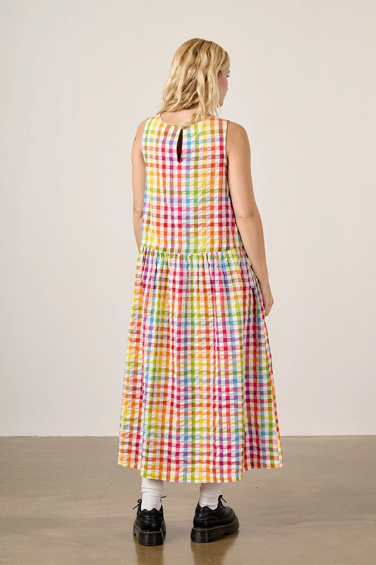 Sacha - Cotton Midi Dress in Rainbow Check - Image 8