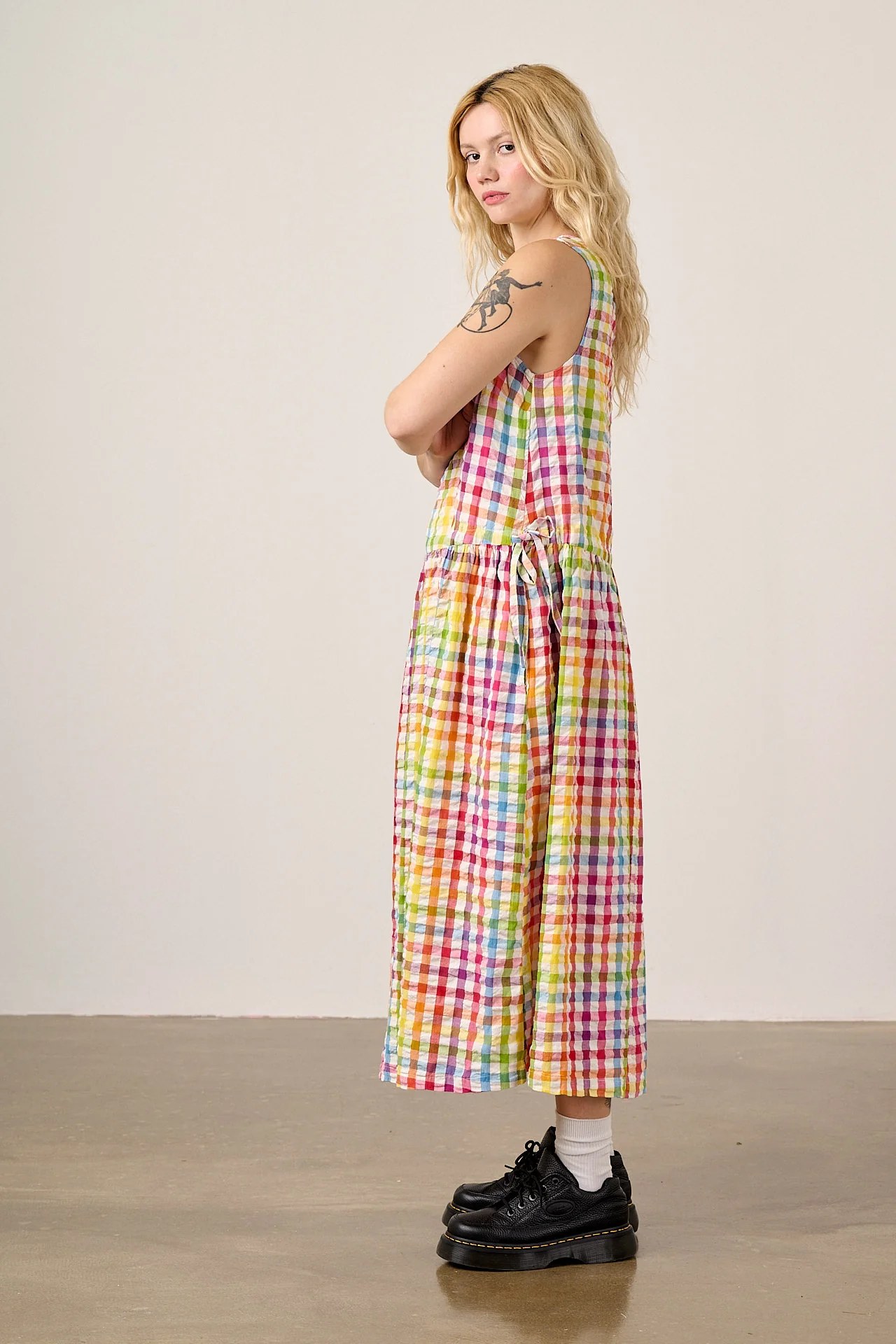 Sacha - Cotton Midi Dress in Rainbow Check - Image 9