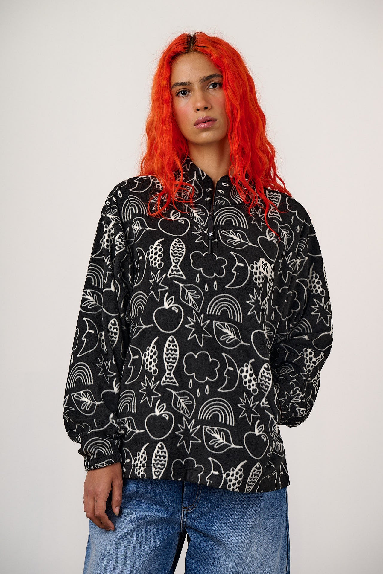 Sammy - Lightweight Polar Fleece in Monochrome Naive Shapes - Image 2