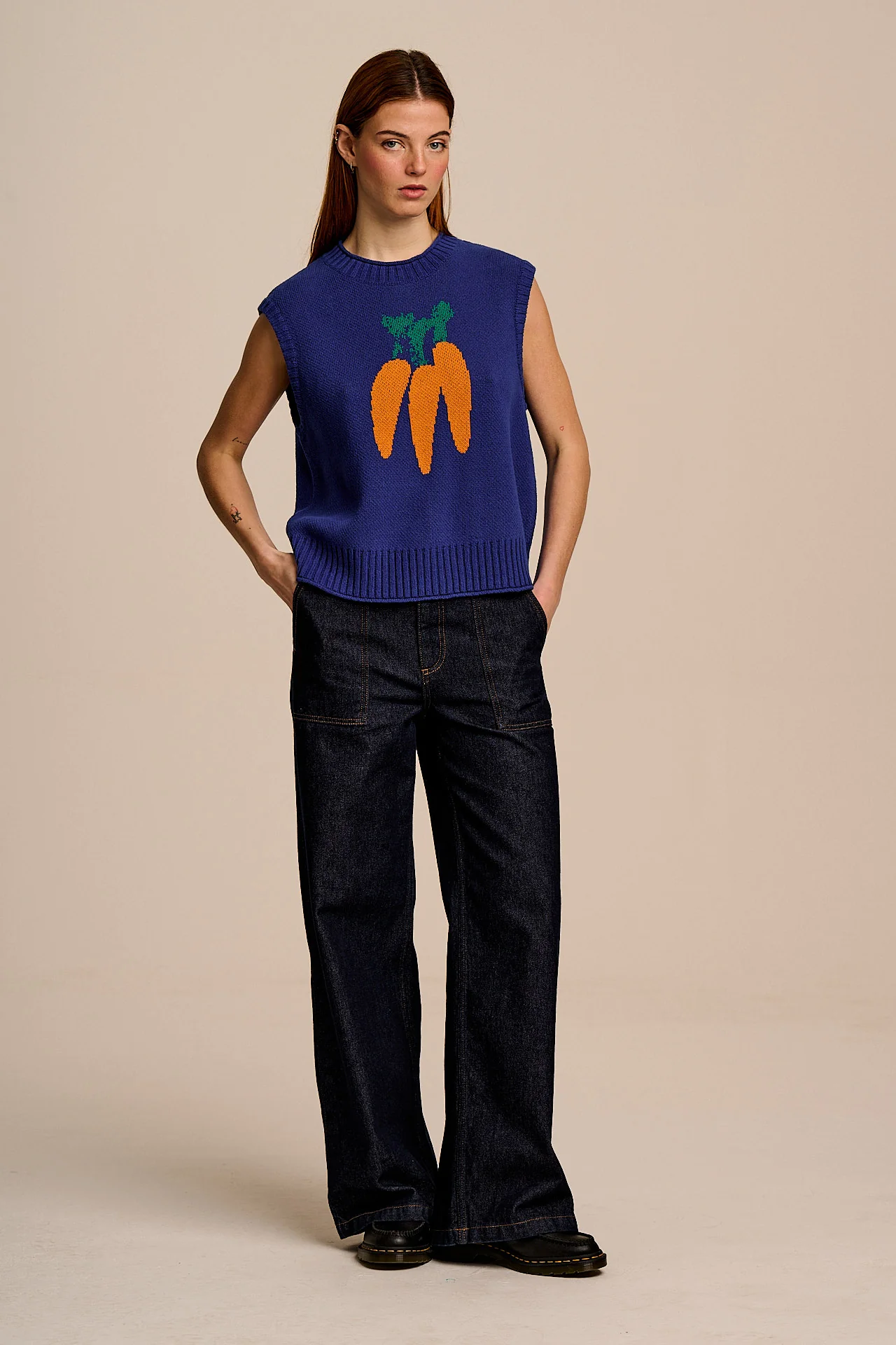 Sawyer - Cotton Knitted Tank in Navy Carrot - Image 5