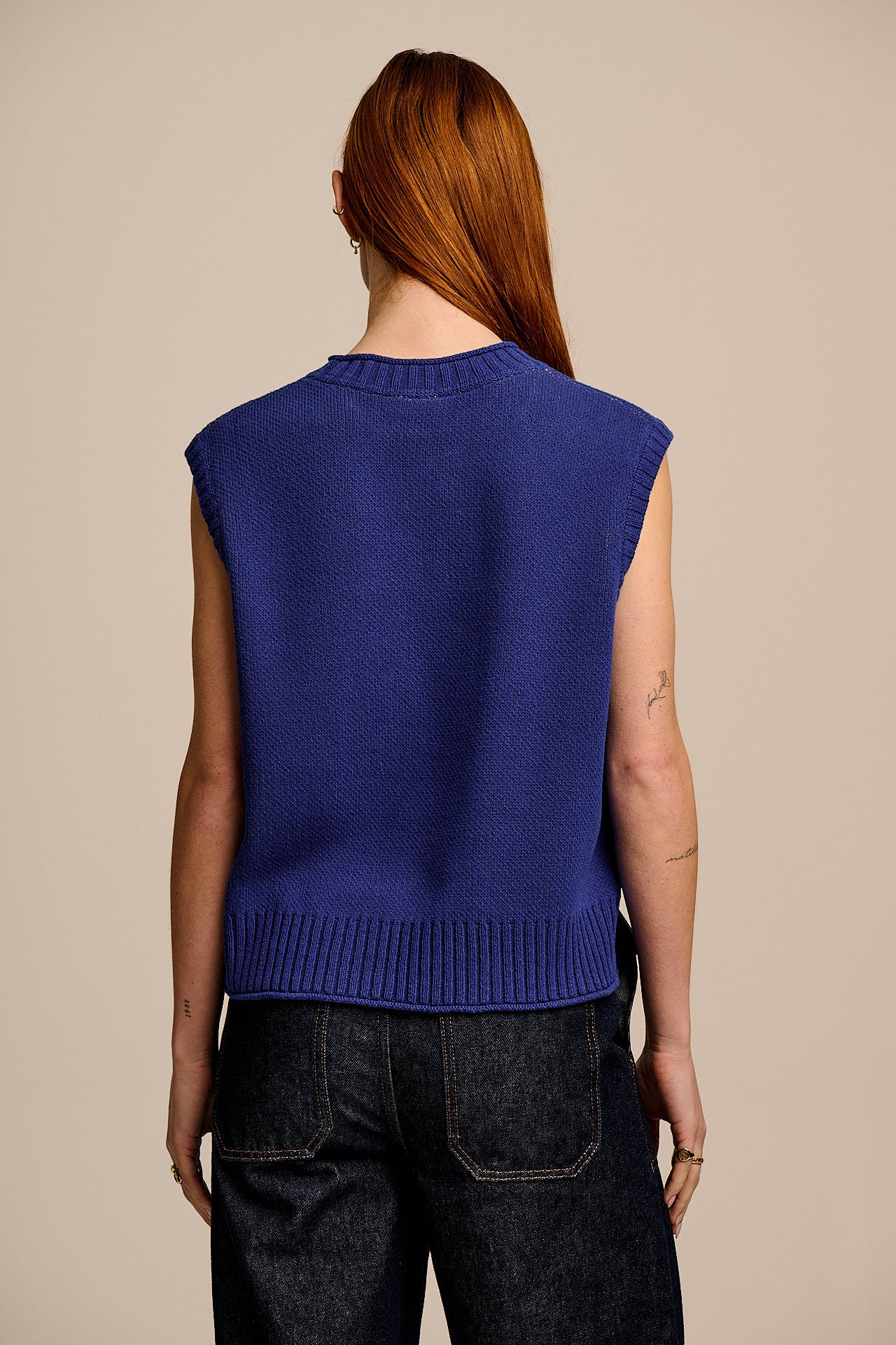 Sawyer - Cotton Knitted Tank in Navy Carrot - Image 6