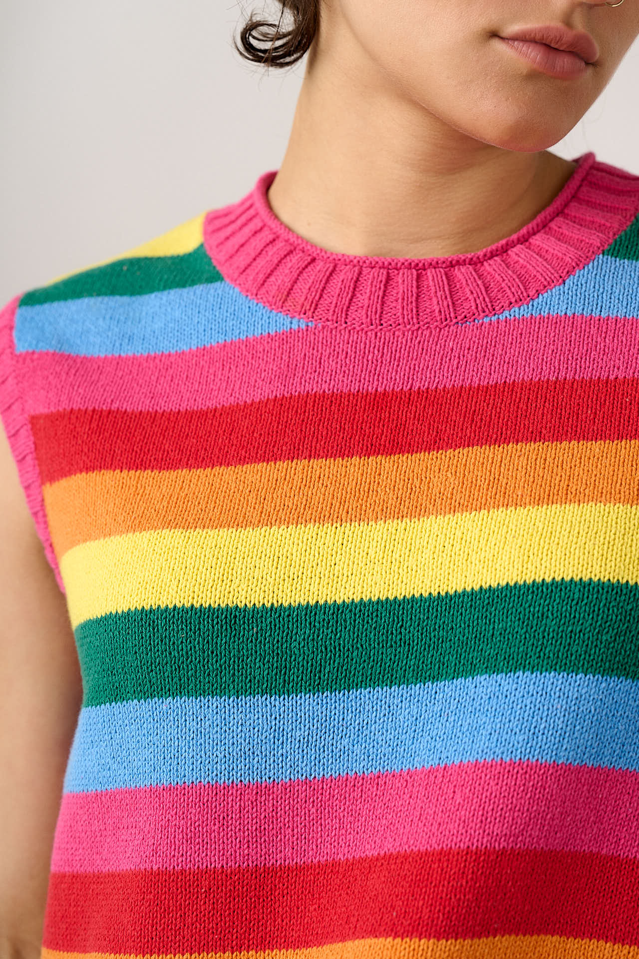 Sawyer - Cotton Knitted Tank in Rainbow Stripe - Image 3