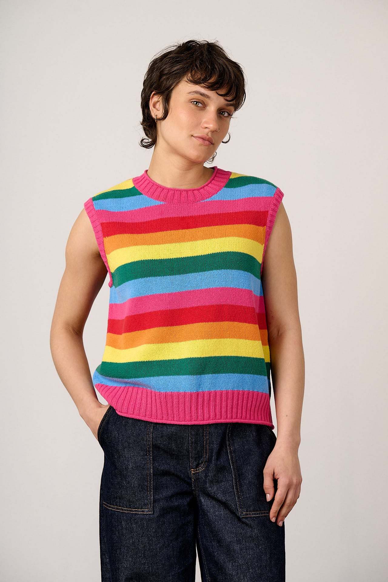 Sawyer - Cotton Knitted Tank in Rainbow Stripe - Image 6