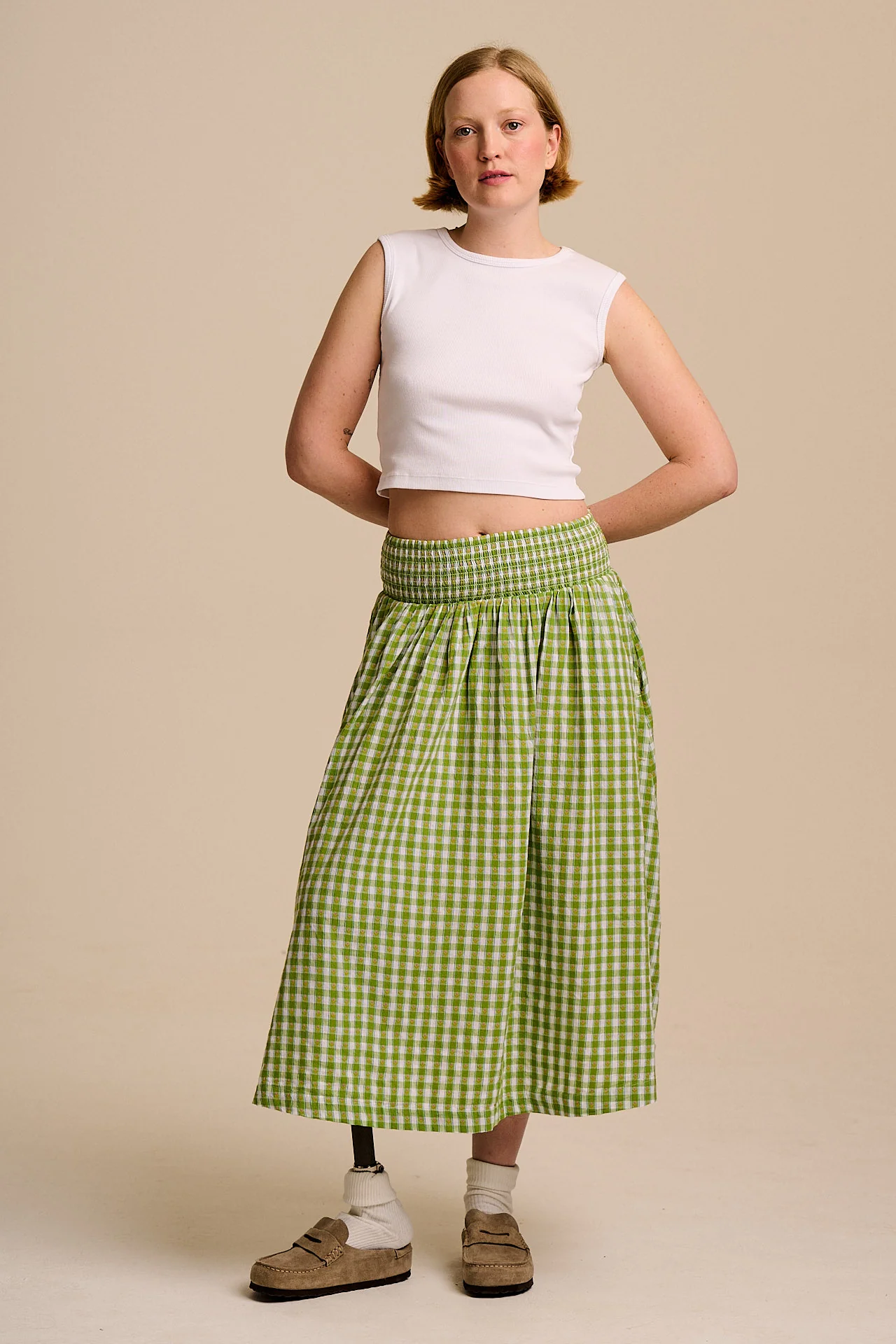 Sofiya - Midi Skirt in Green & White Tulip Gingham - Image 3