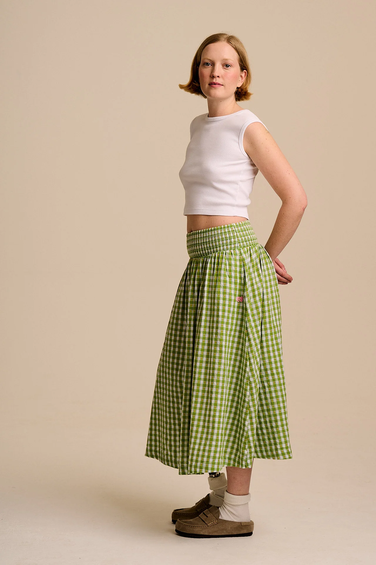 Sofiya - Midi Skirt in Green & White Tulip Gingham - Image 5