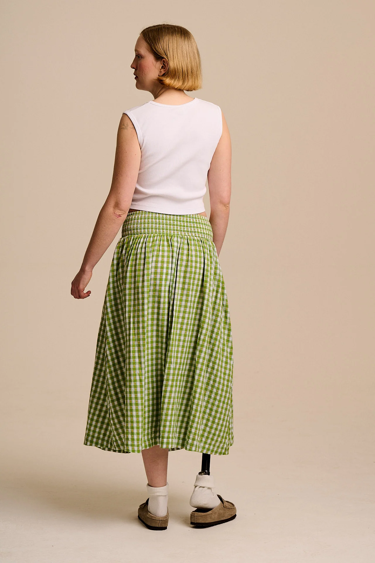 Sofiya - Midi Skirt in Green & White Tulip Gingham - Image 6