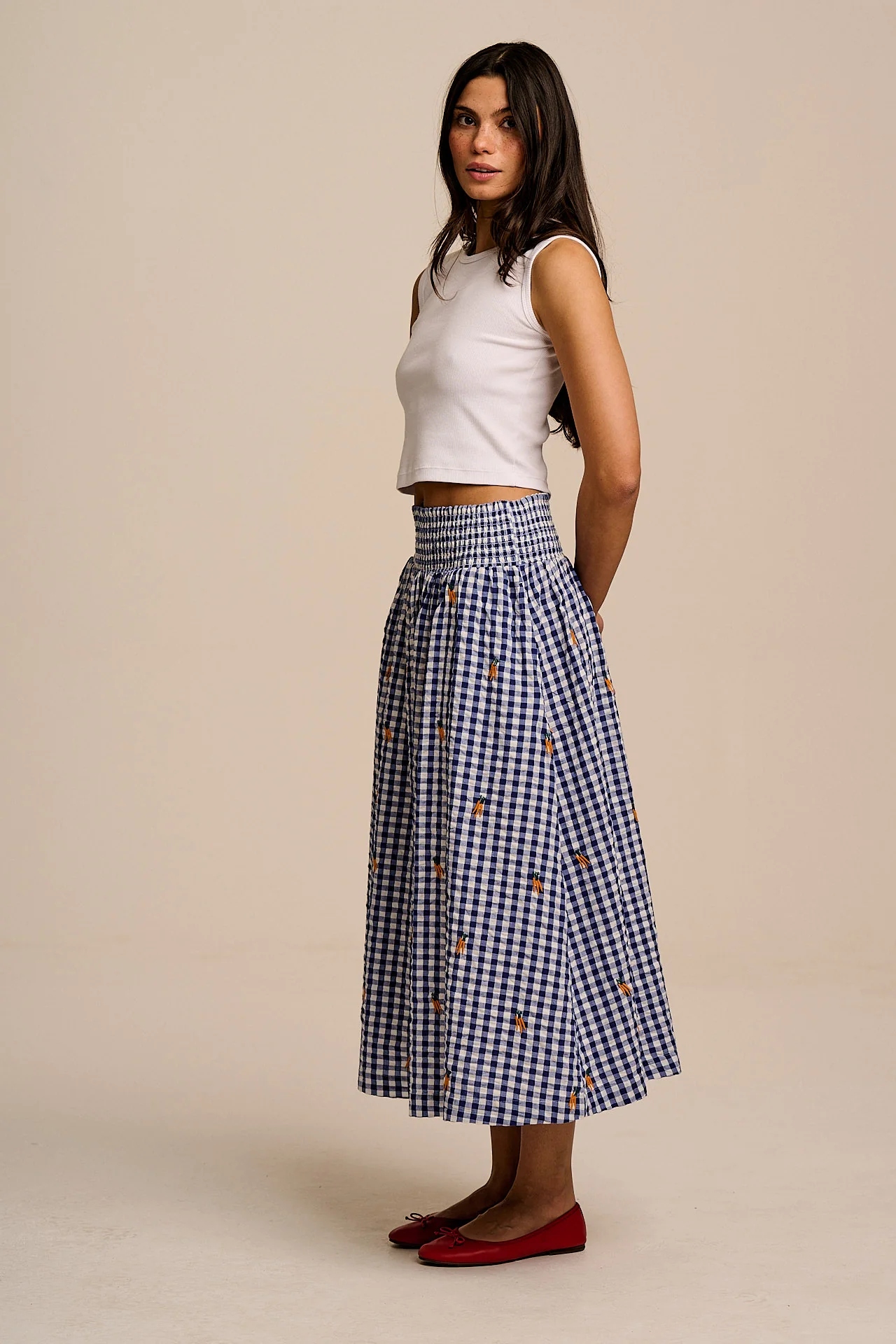 Sofiya - Midi Skirt in Gingham Carrot Embroidery - Image 5