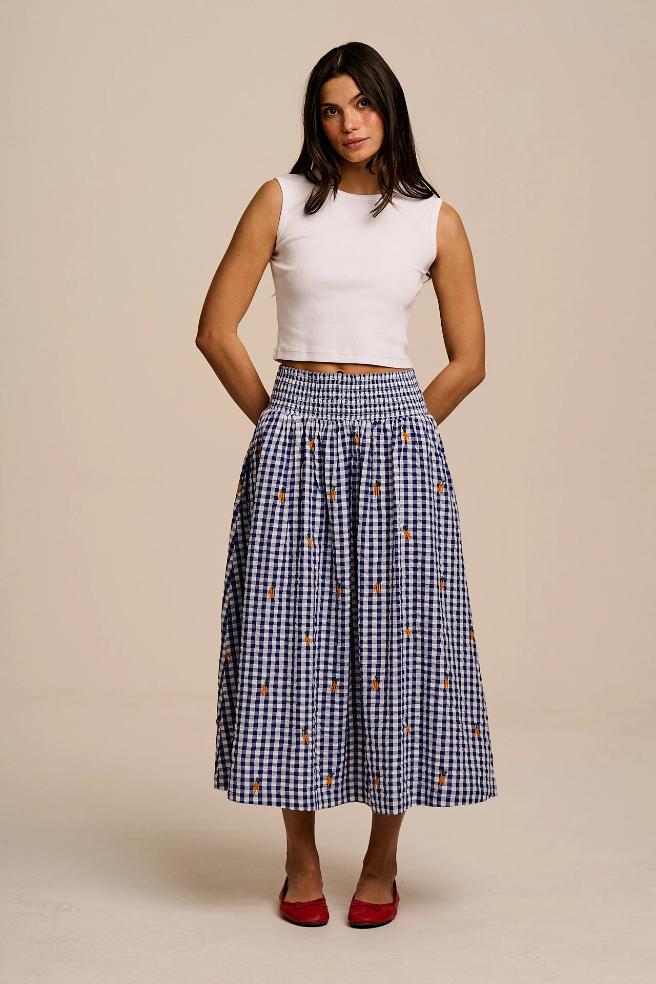 Sofiya - Midi Skirt in Gingham Carrot Embroidery - Image 6
