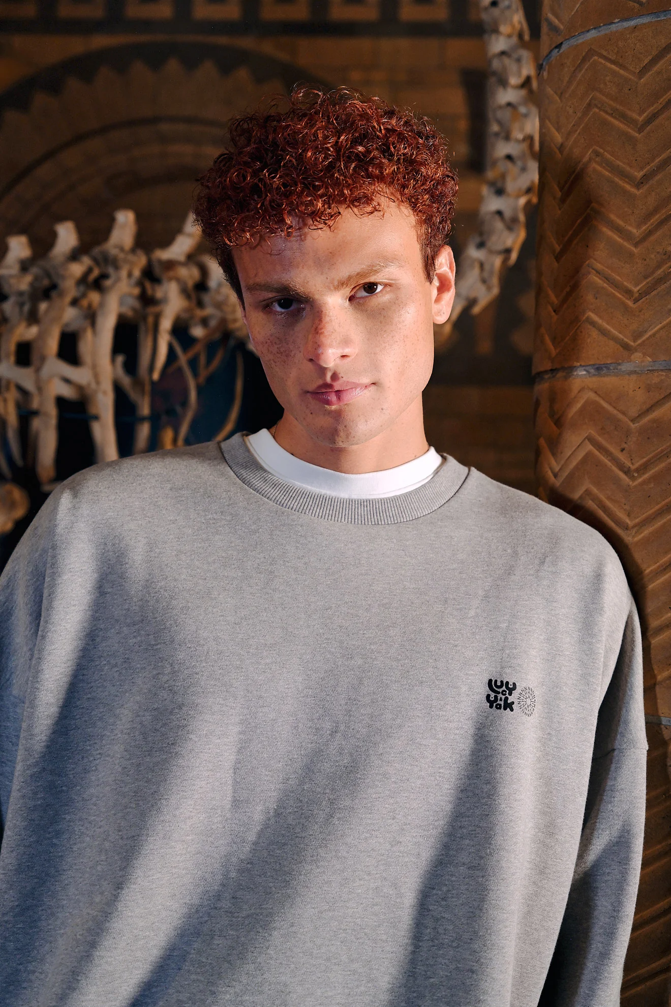 L.E. Sutton - Cotton Oversized Sweatshirt in Dinosaur Natural History Museum & Yak Print - Image 3