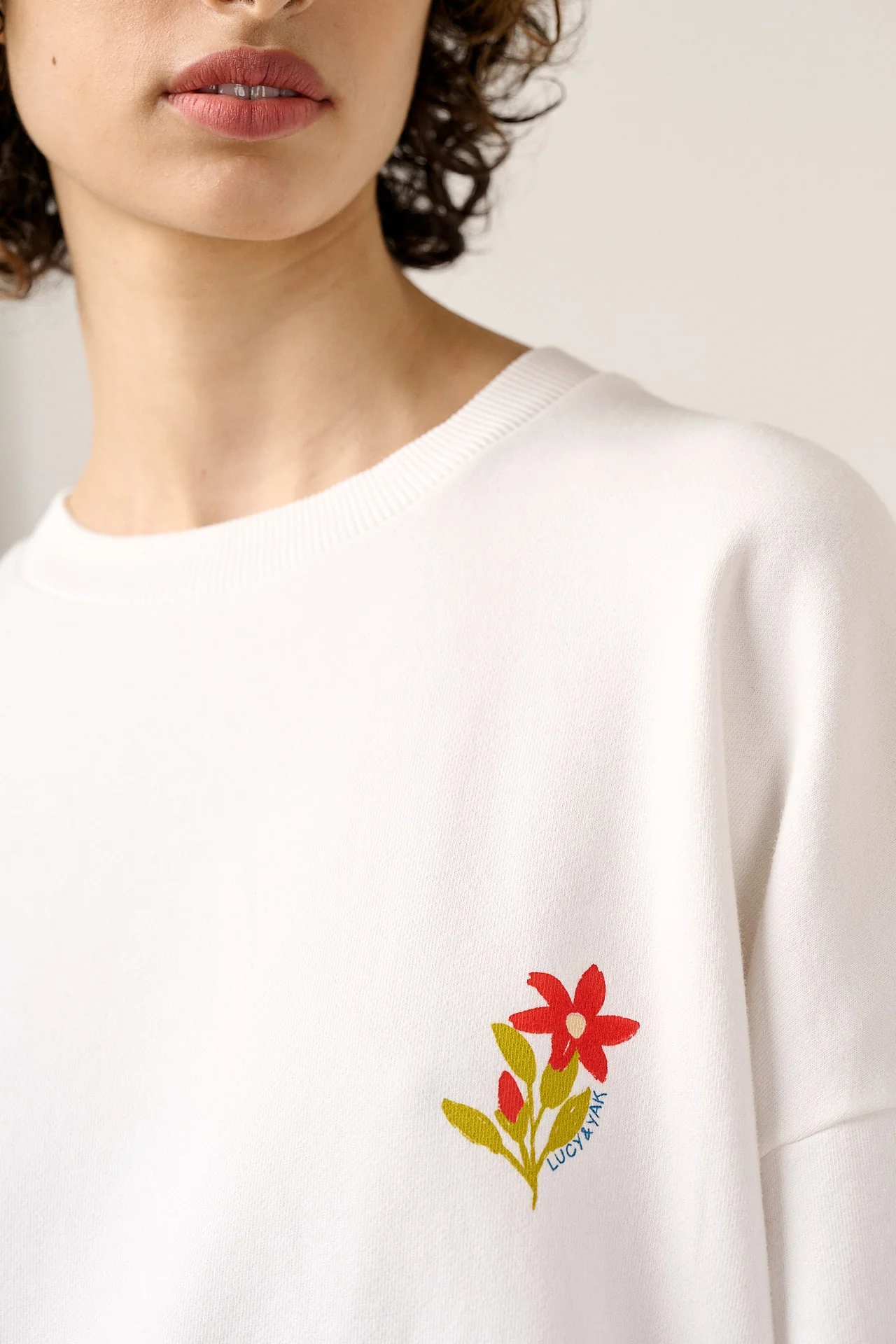 Sutton - Cotton Oversized Sweatshirt in Ecru Birds & Flower Tile - Image 3