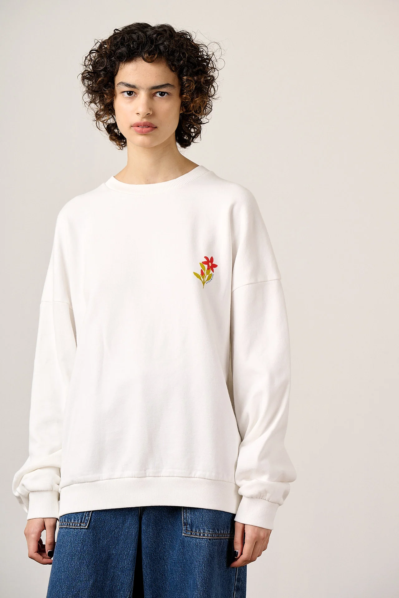 Sutton - Cotton Oversized Sweatshirt in Ecru Birds & Flower Tile - Image 5