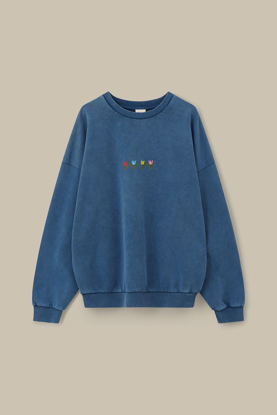 Sutton - Cotton Jersey Oversized Sweatshirt in Washed Navy Tulip Print - Image 3