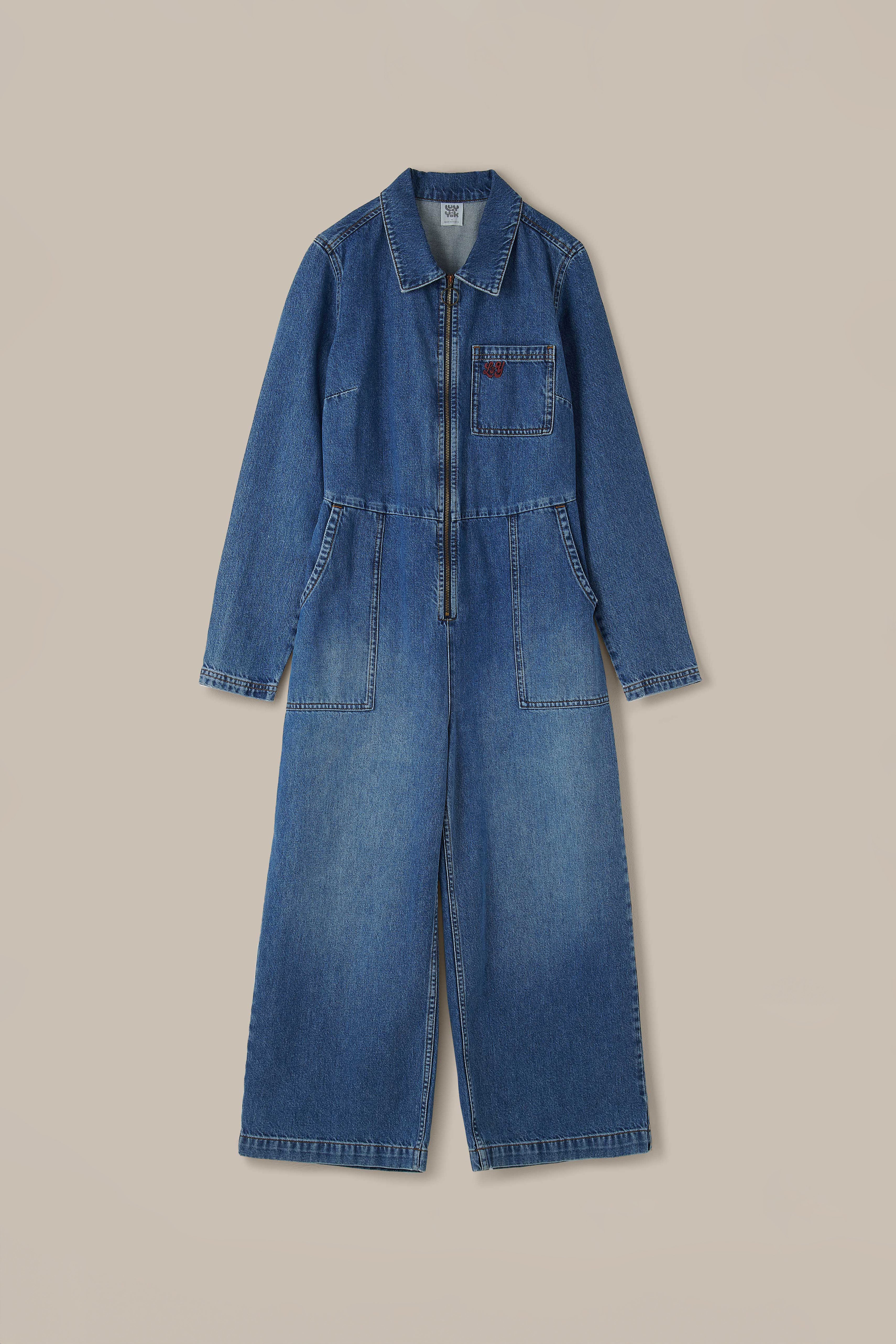 Tavira - Denim Long Sleeve Jumpsuit in Vintage Wash - Image 2