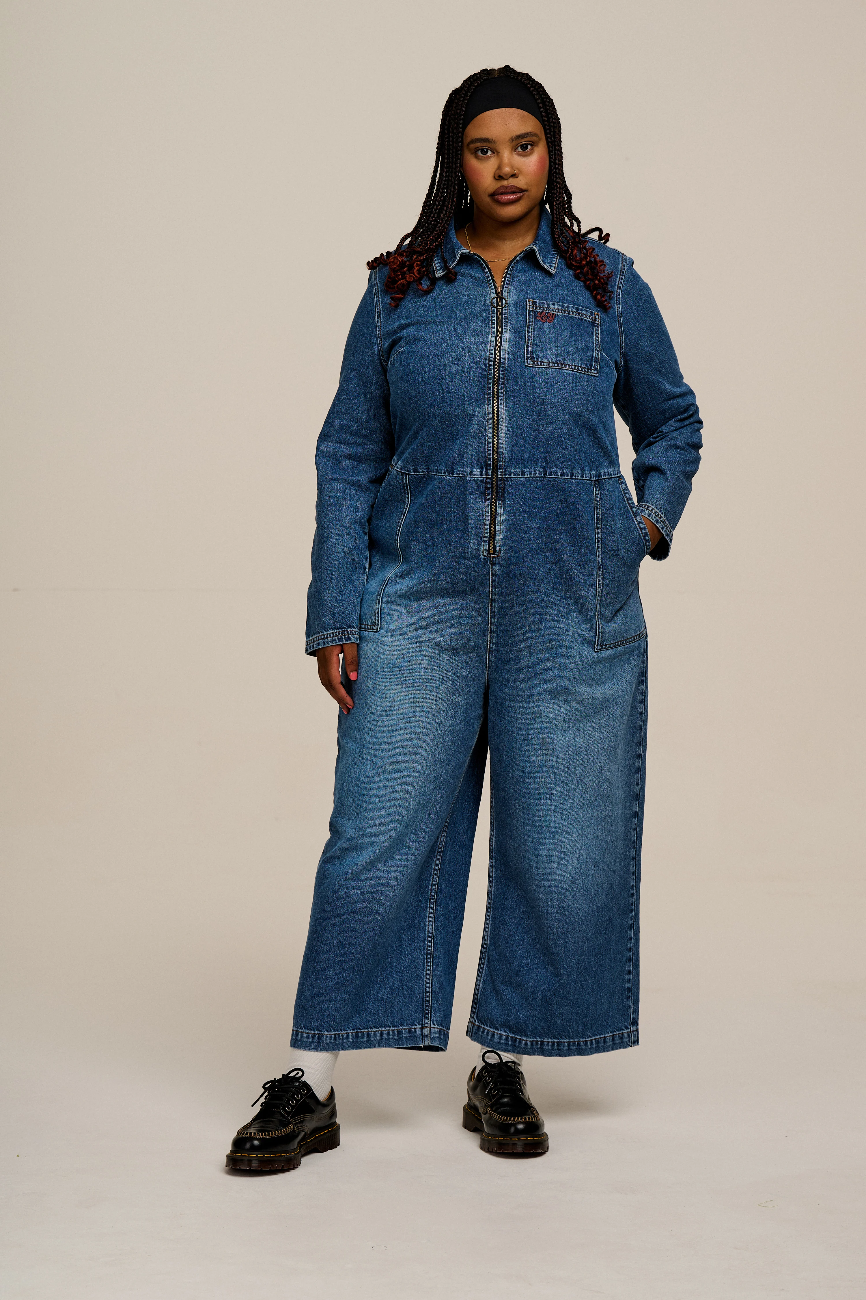 Tavira - Denim Long Sleeve Jumpsuit in Vintage Wash - Image 3