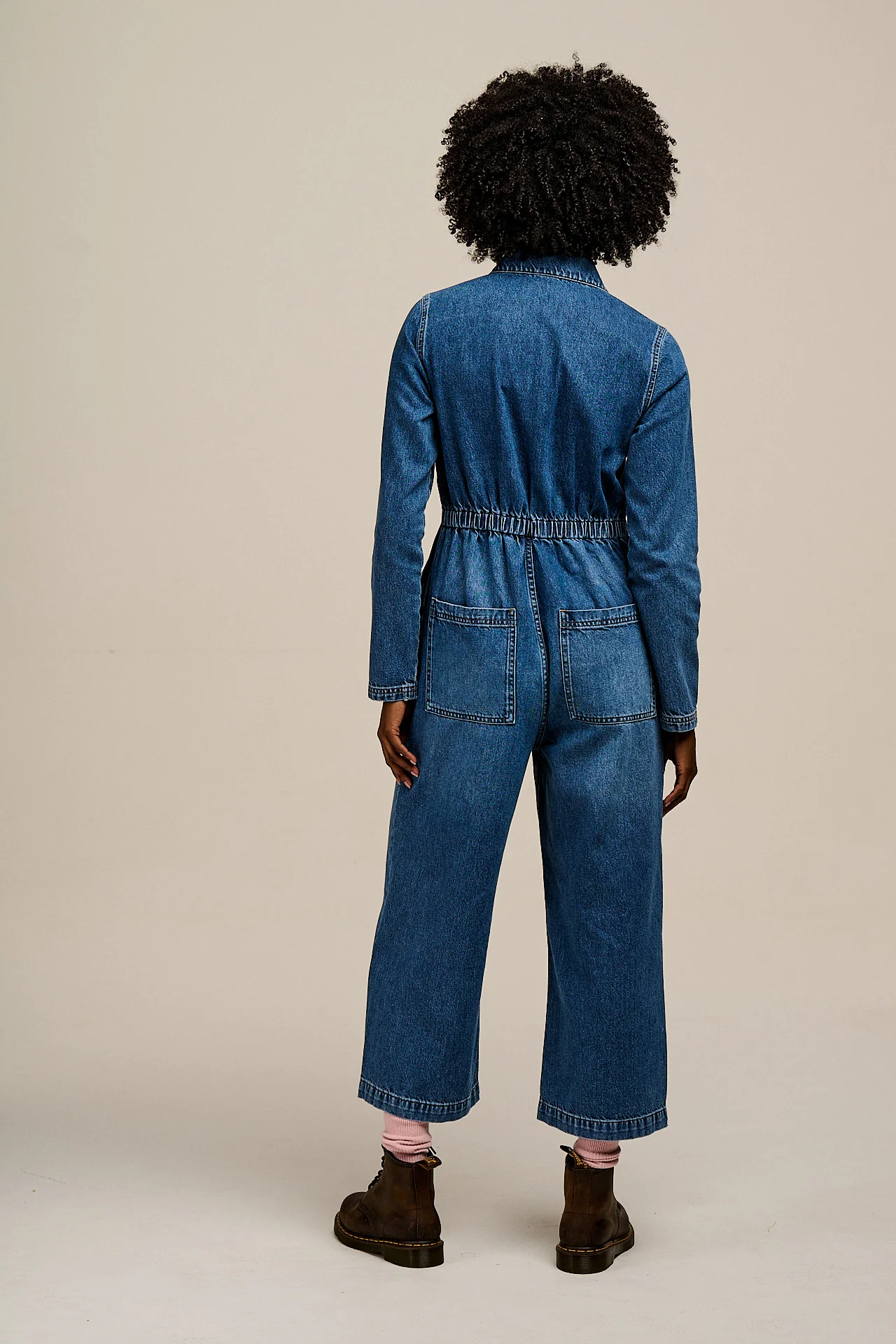 Tavira - Denim Long Sleeve Jumpsuit in Vintage Wash - Image 4