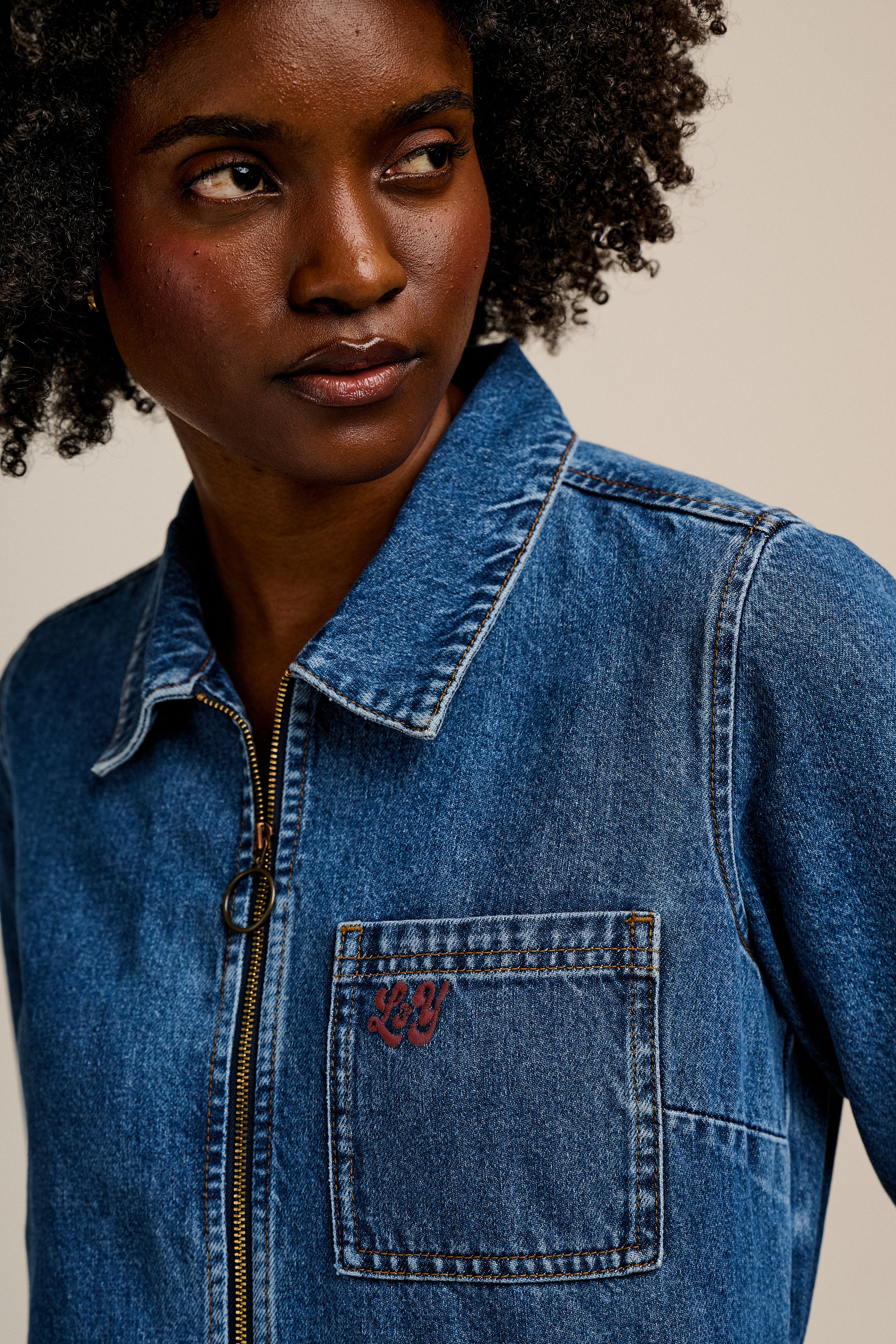 Tavira - Denim Long Sleeve Jumpsuit in Vintage Wash - Image 5