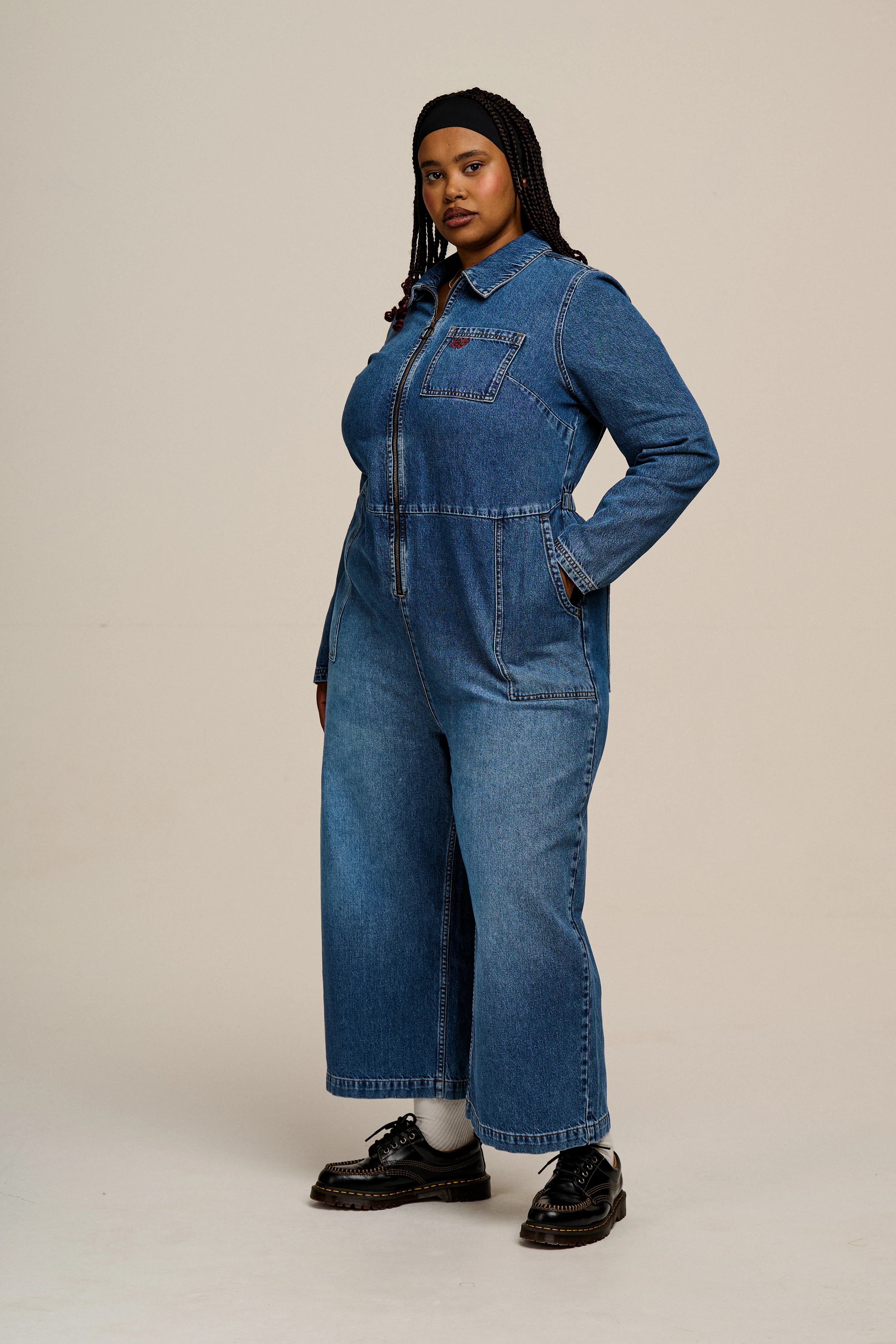 Tavira - Denim Long Sleeve Jumpsuit in Vintage Wash - Image 6