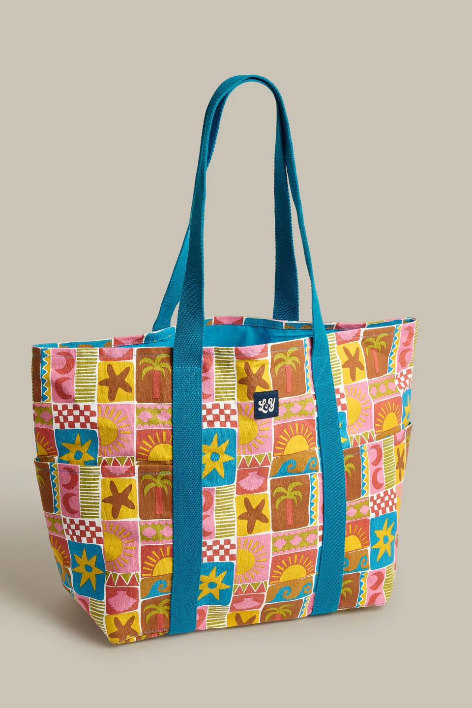 Teo - Cotton Beach Bag in Coastal Tile - Image 2
