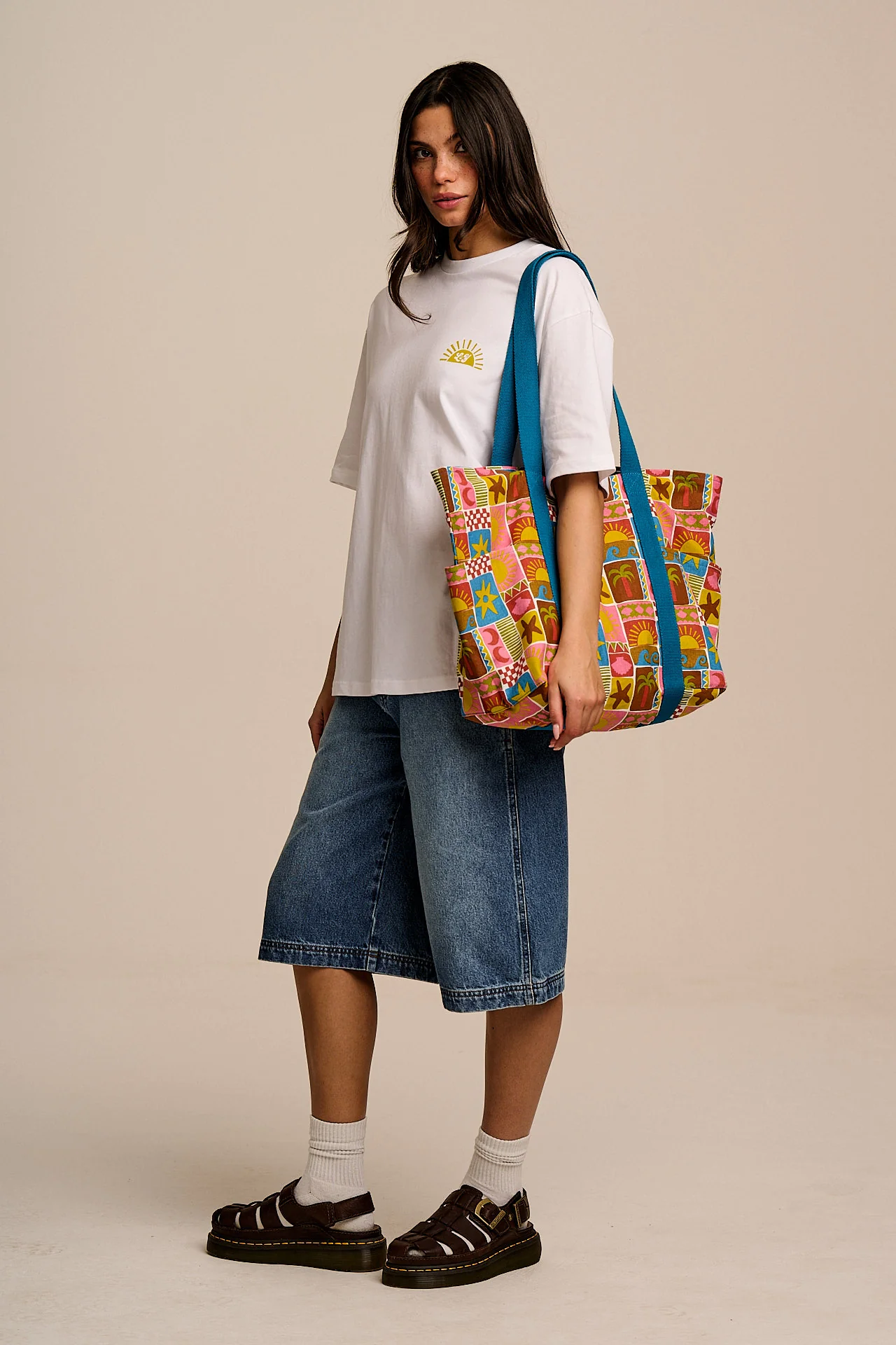 Teo - Cotton Beach Bag in Coastal Tile - Image 3