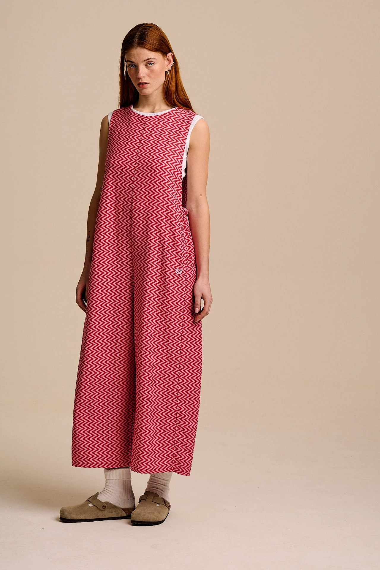 Tilda - Cotton & Viscose Wide Leg Jumpsuit in Pink Zig Zag - Image 3