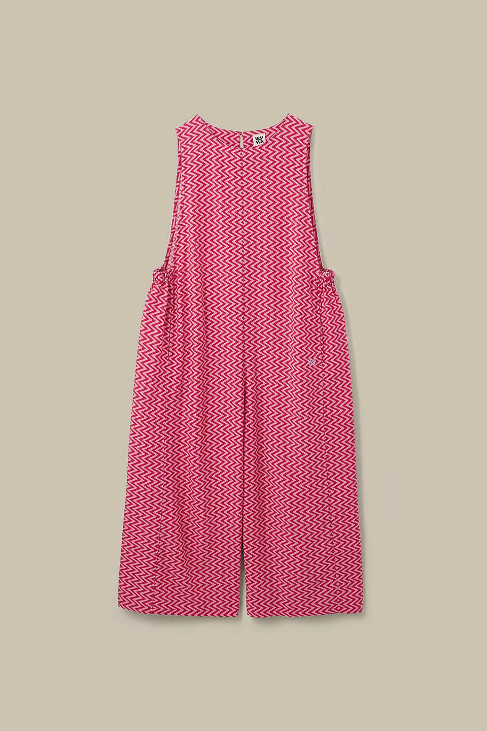 Tilda - Cotton & Viscose Wide Leg Jumpsuit in Pink Zig Zag - Image 4