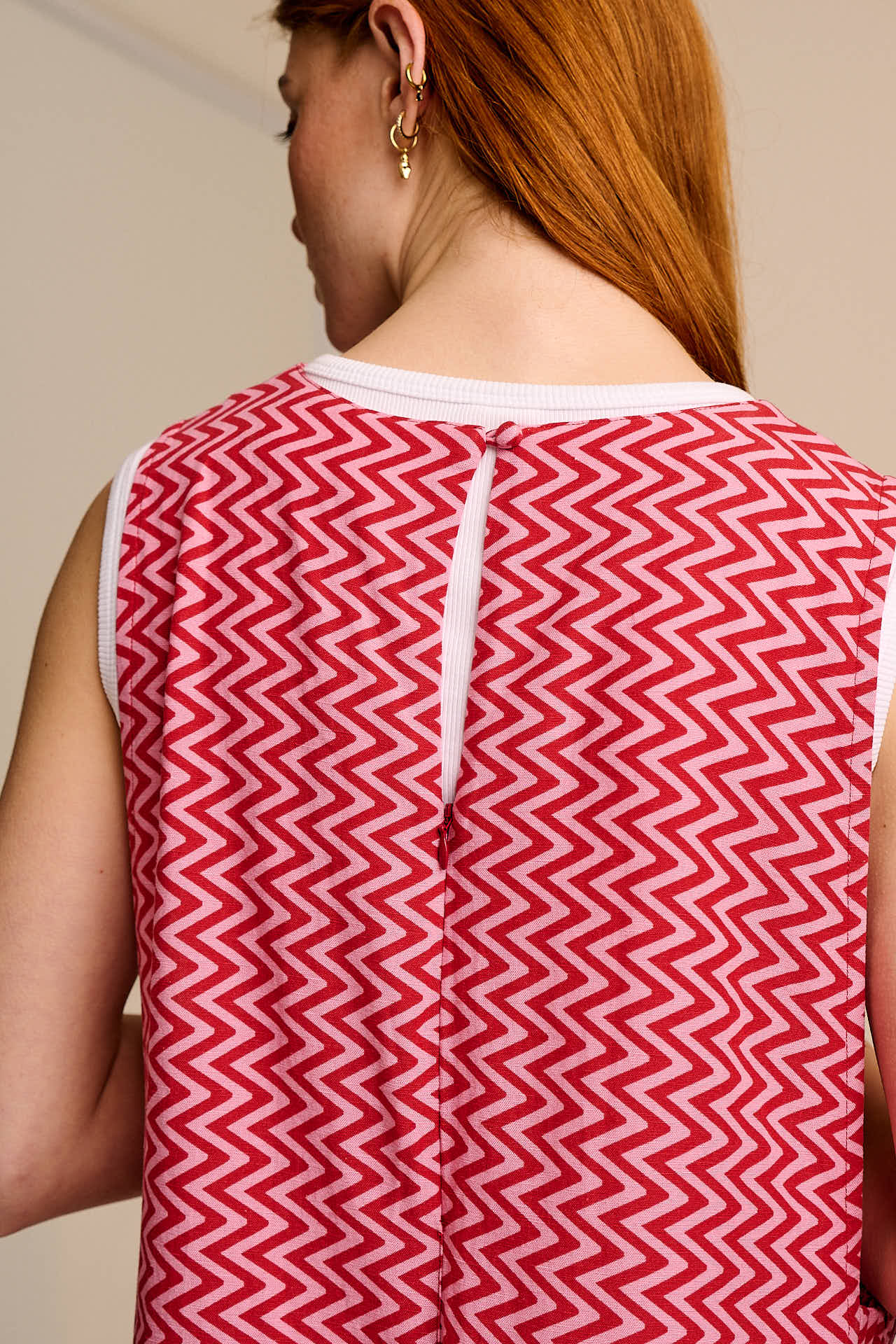 Tilda - Cotton & Viscose Wide Leg Jumpsuit in Pink Zig Zag - Image 5