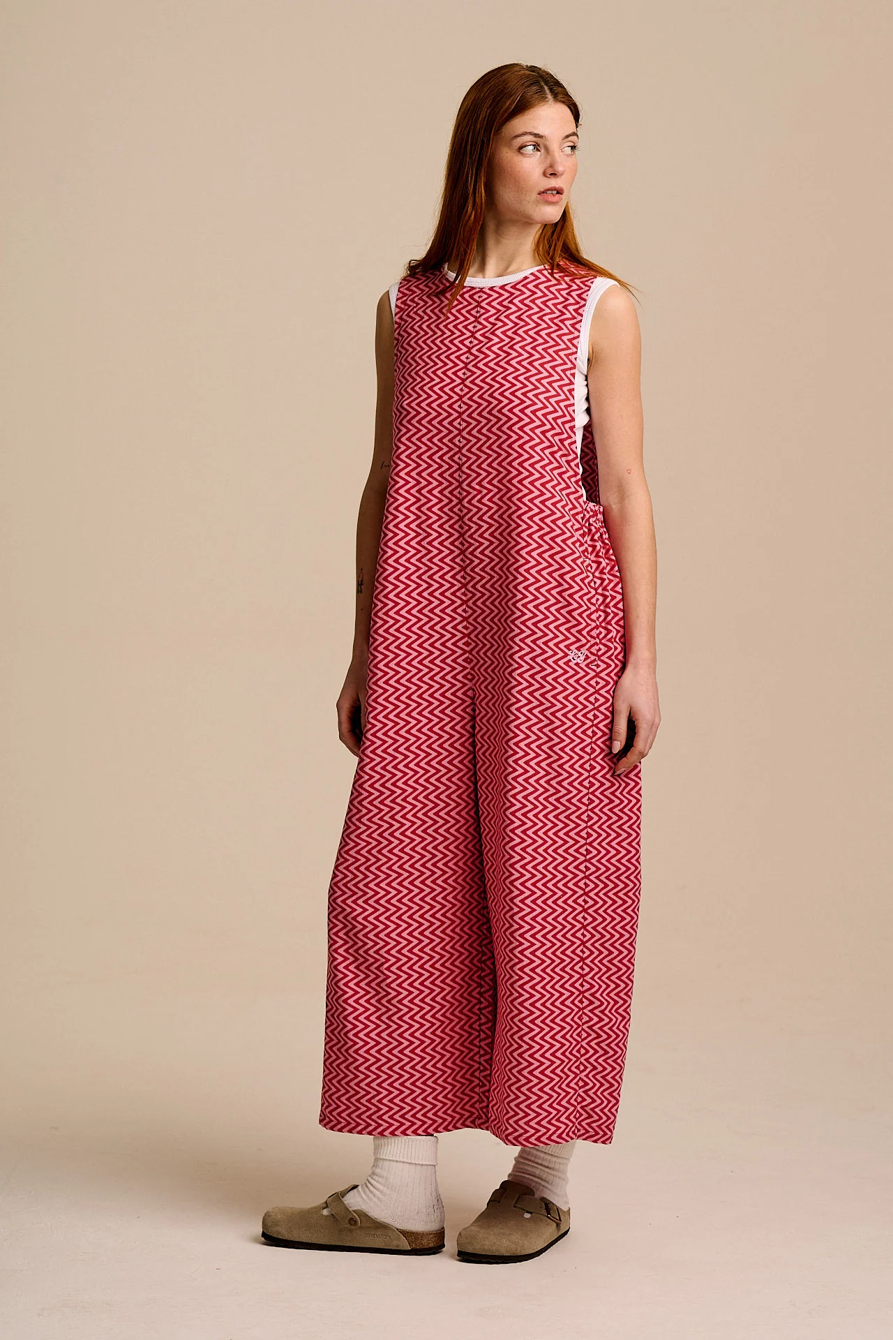 Tilda - Cotton & Viscose Wide Leg Jumpsuit in Pink Zig Zag - Image 6